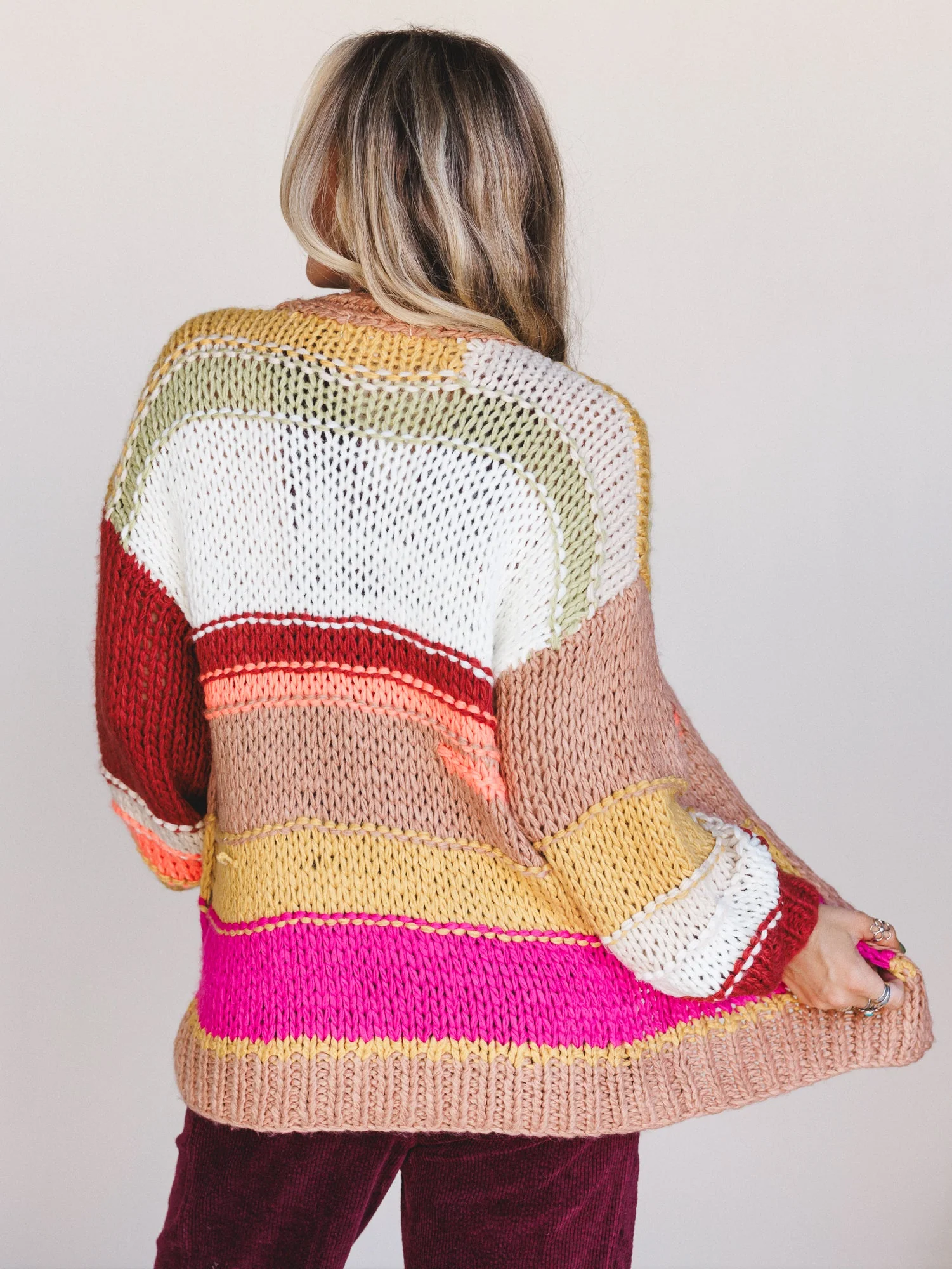 Down By The Bay Striped Cardigan - Brick - Image 5