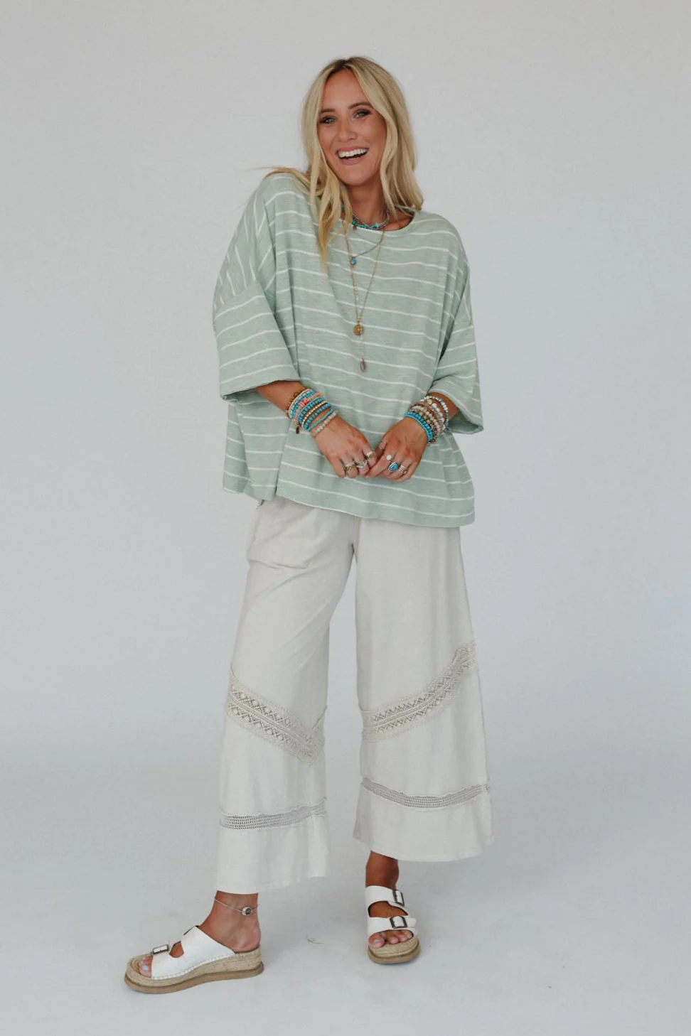 The Nest Dreamy Daze Striped Top - Sage - Image 2