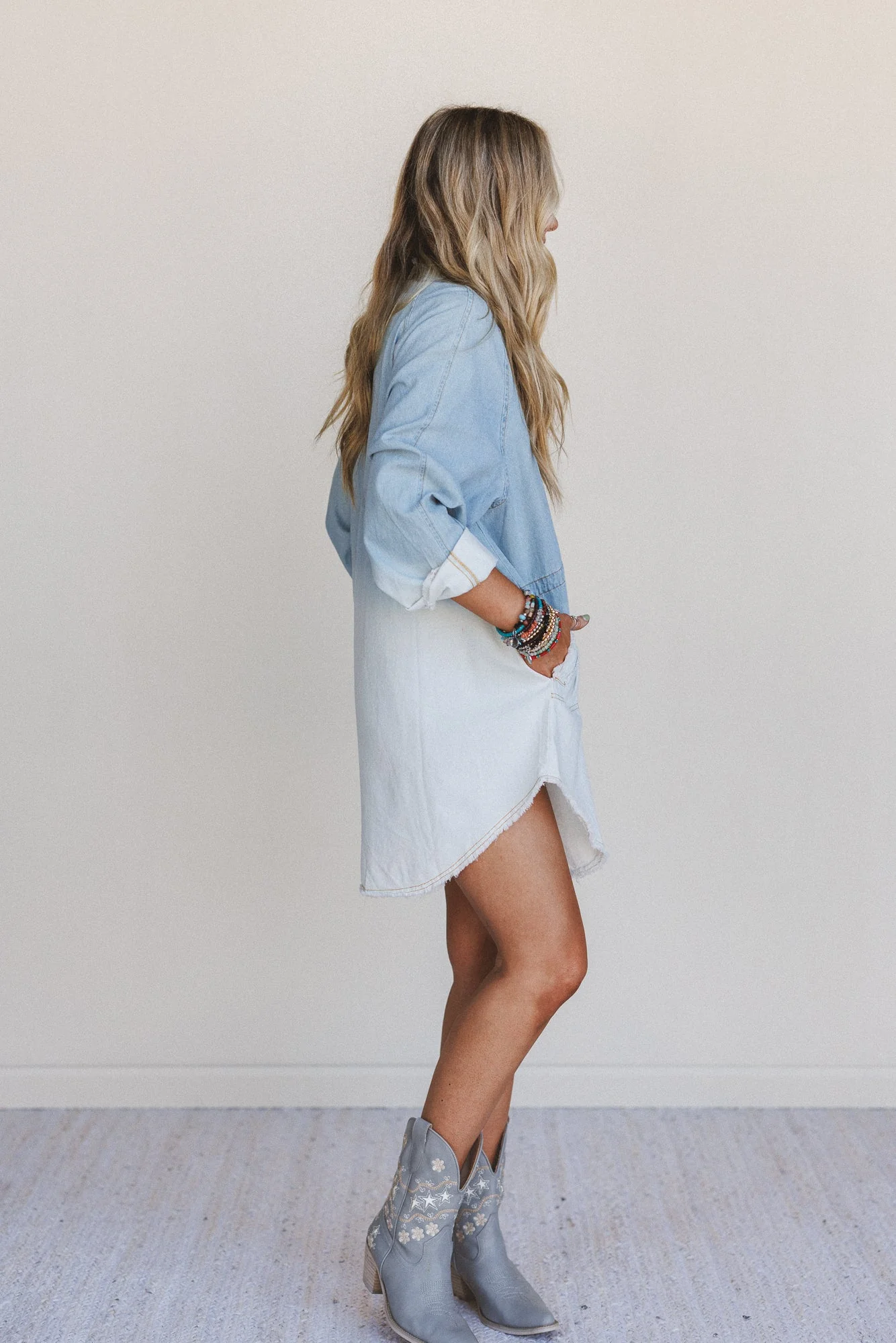 Dreamy Fate Button Down Dress - Light Denim - Image 4
