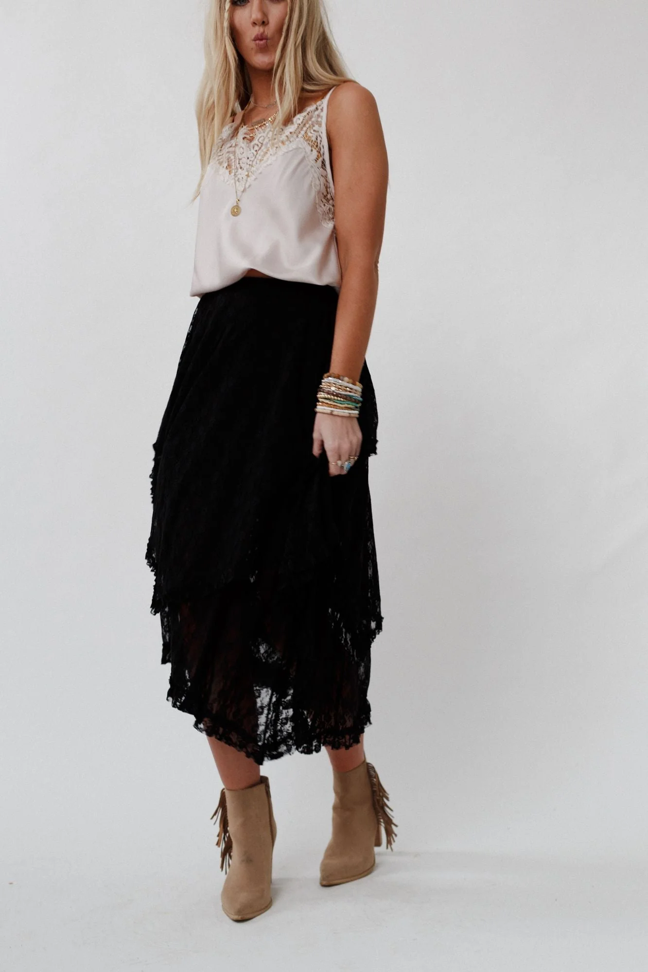 Meadow Daydreams Floral Lace Skirt - Black - Image 10