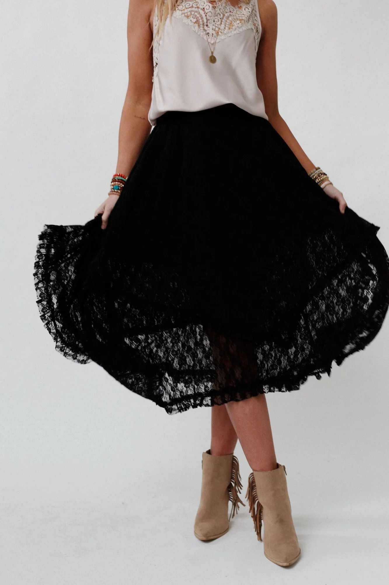 Meadow Daydreams Floral Lace Skirt - Black - Image 2