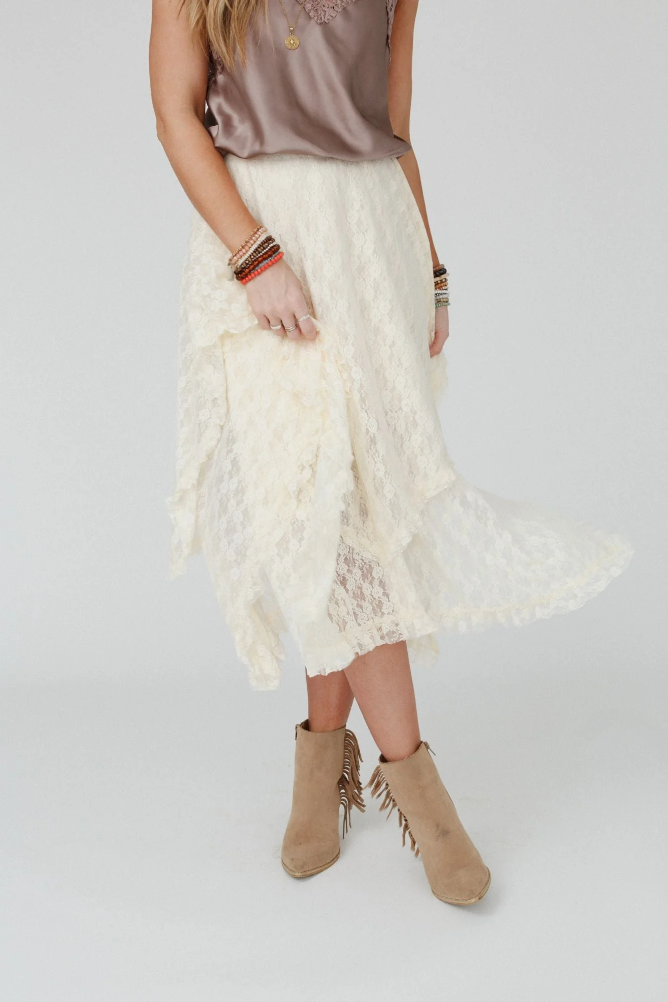 Meadow Daydreams Floral Lace Skirt - Cream - Image 8
