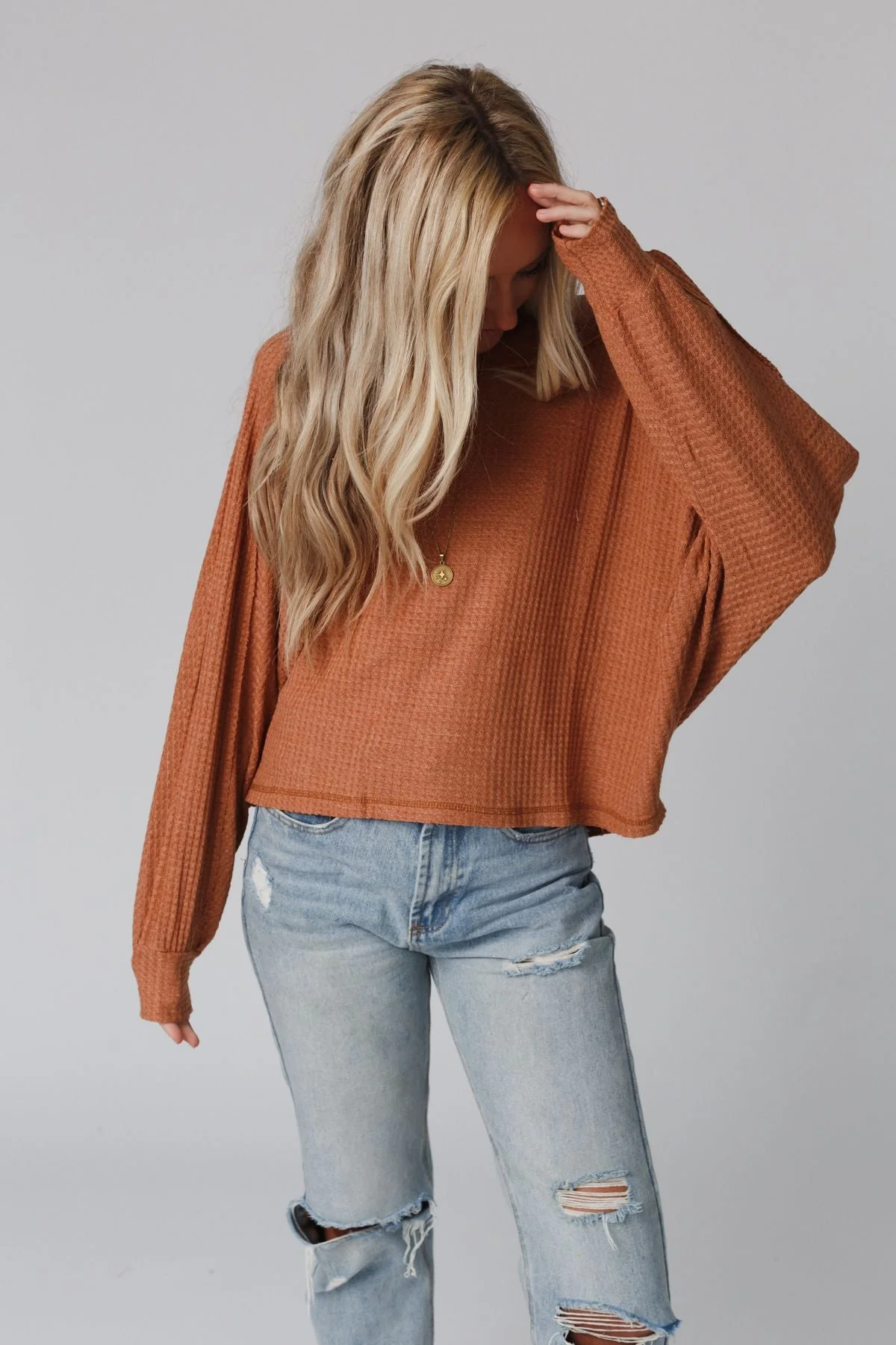 Drifter Waffle Knit Top - Ginger - Image 3