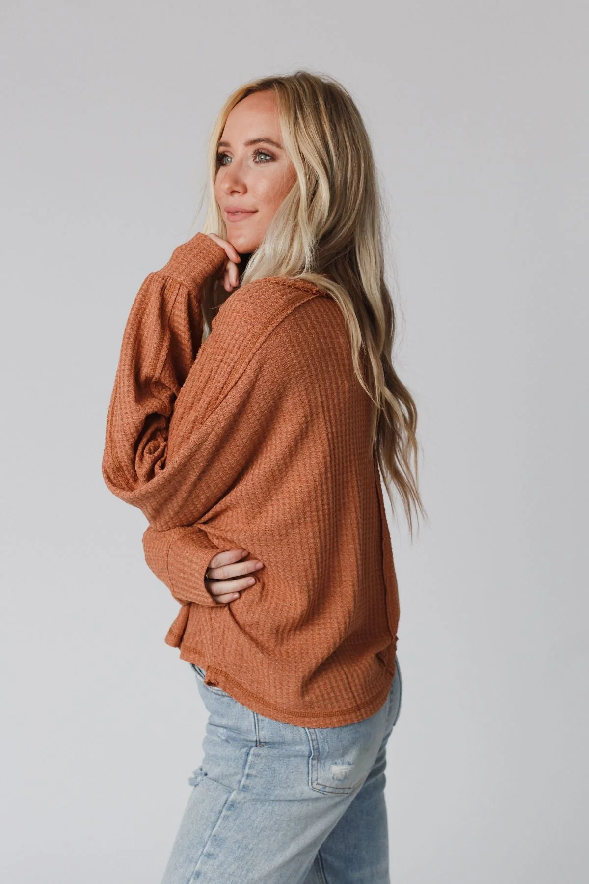 Drifter Waffle Knit Top - Ginger - Image 6