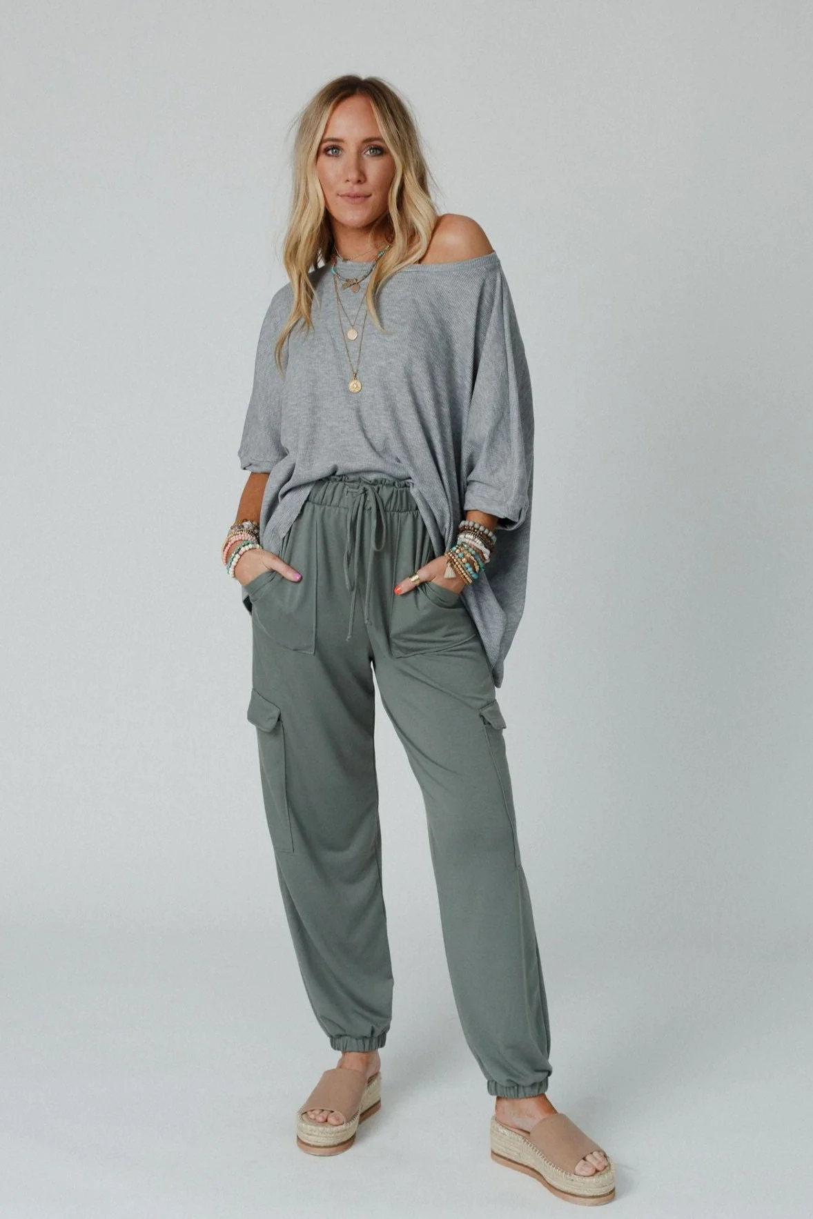 The Nest Easy Mornings Cinched Pants - Light Olive - Image 3