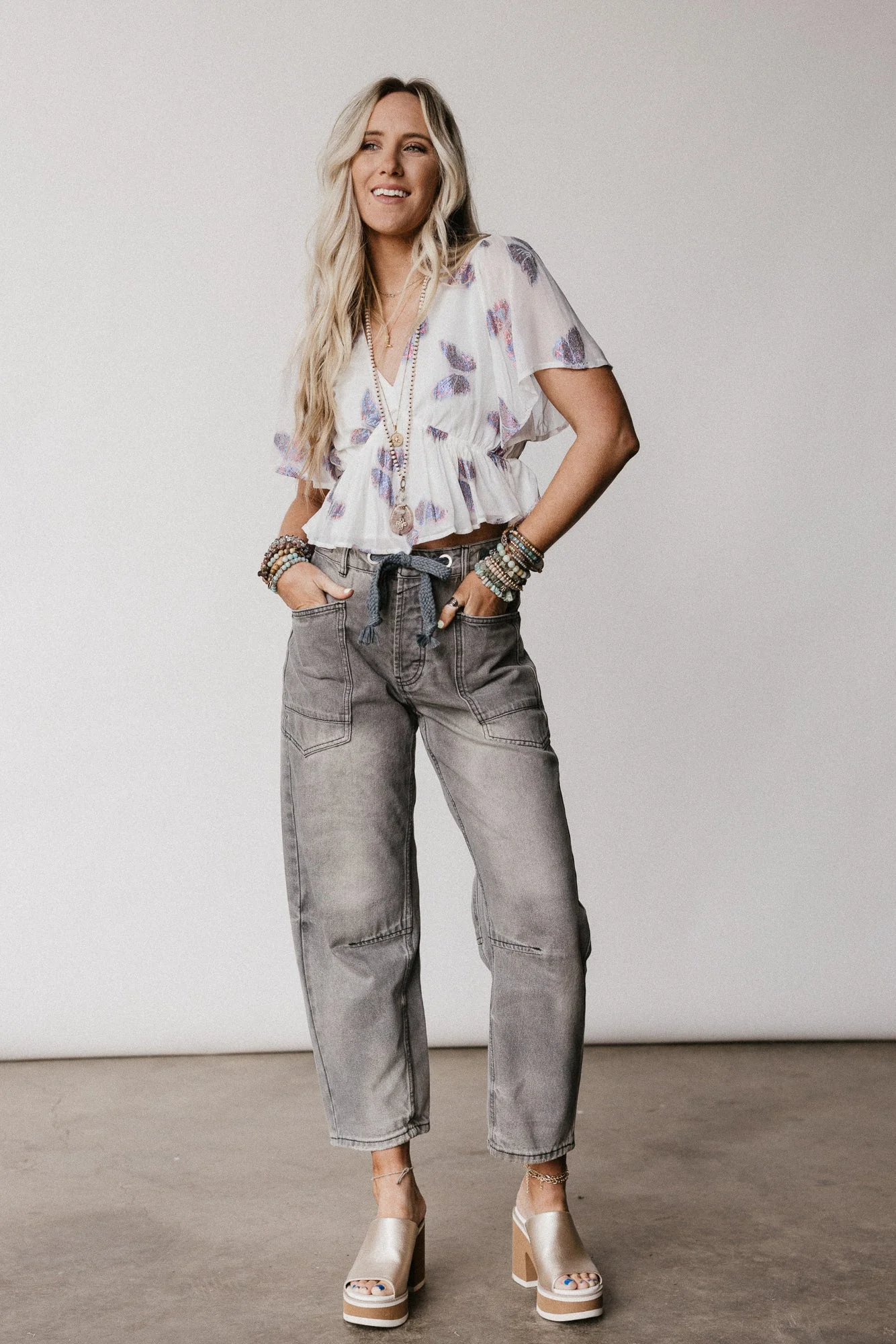 Elevated Eyelet Barrel Jeans - Gray Wash - Image 6