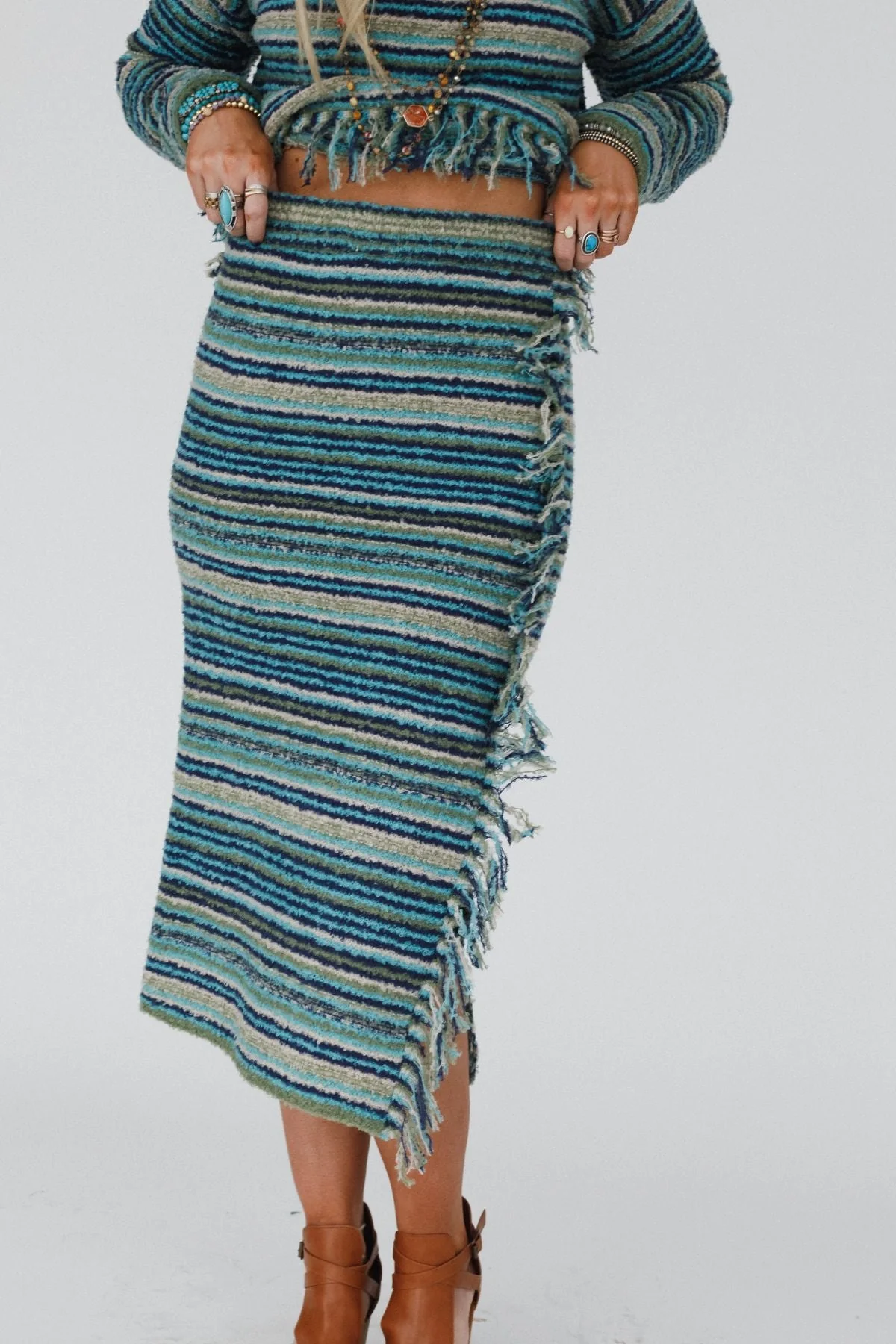 Ellis Fringe Midi Skirt - Teal - Image 3