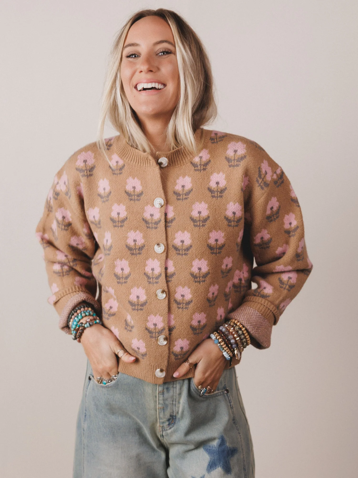 Elodie Floral Cardigan - Mocha - Image 4