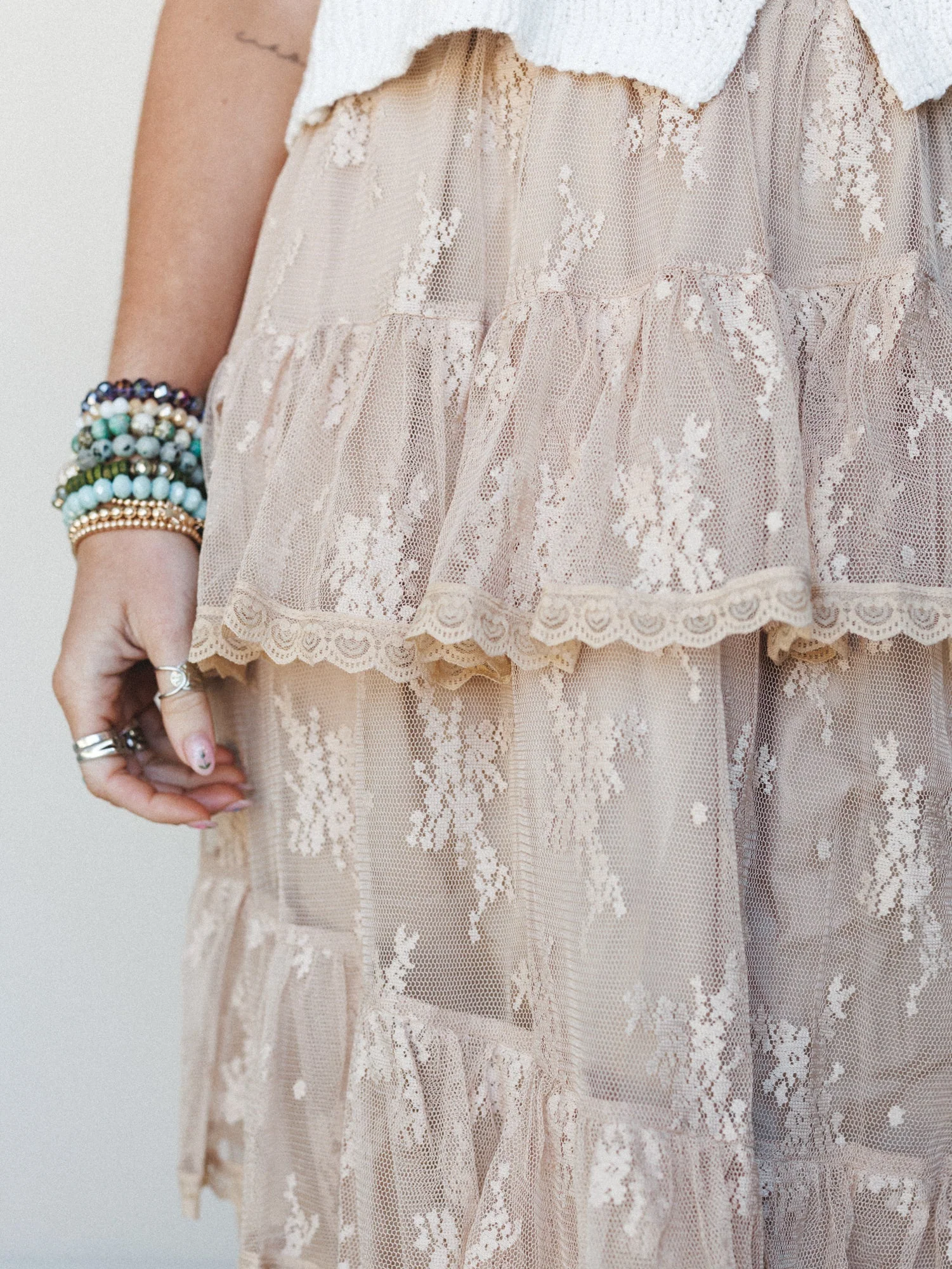 Elowen Ruffle Maxi Skirt - Latte - Image 3