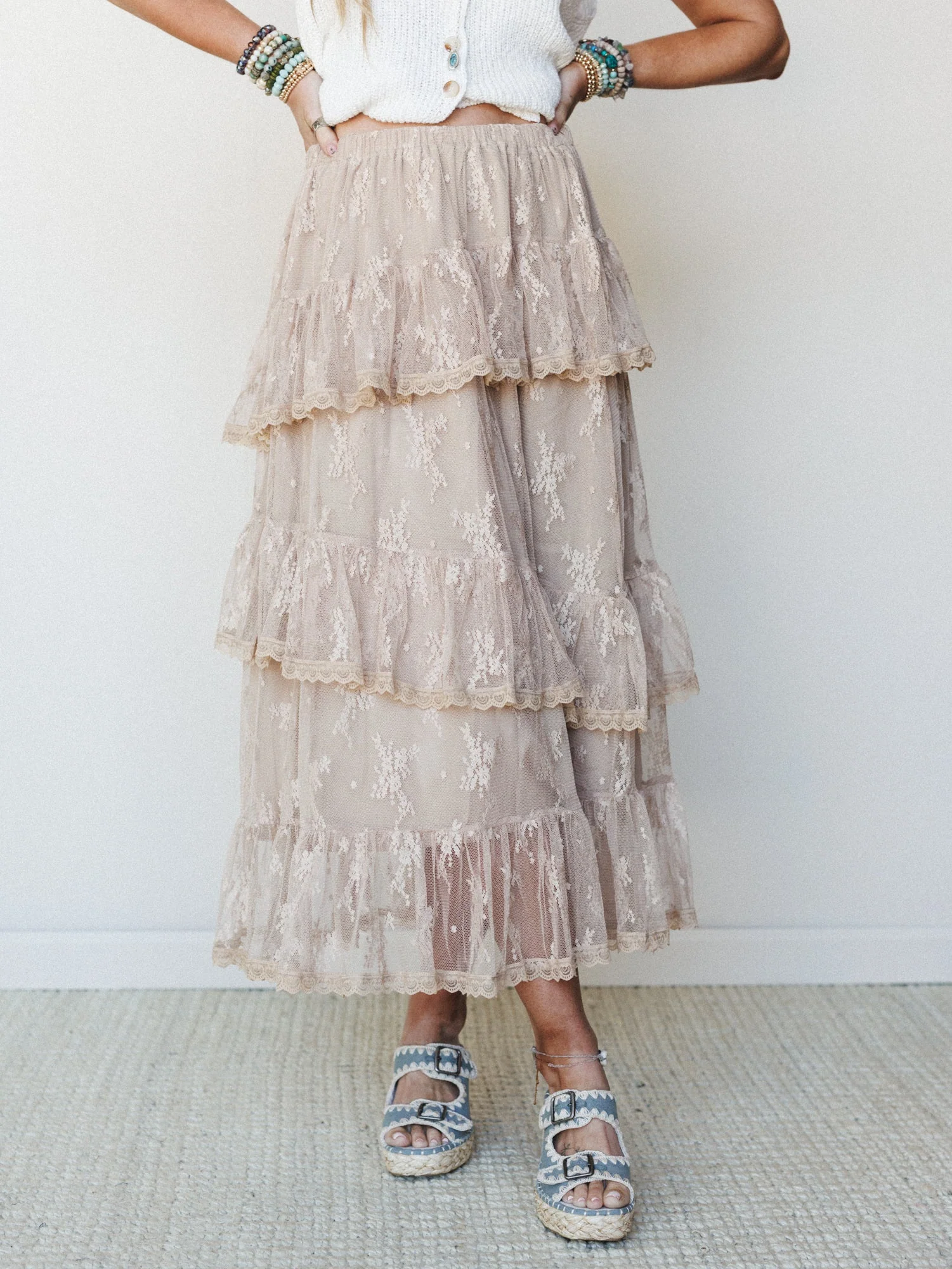 Elowen Ruffle Maxi Skirt - Latte - Image 4
