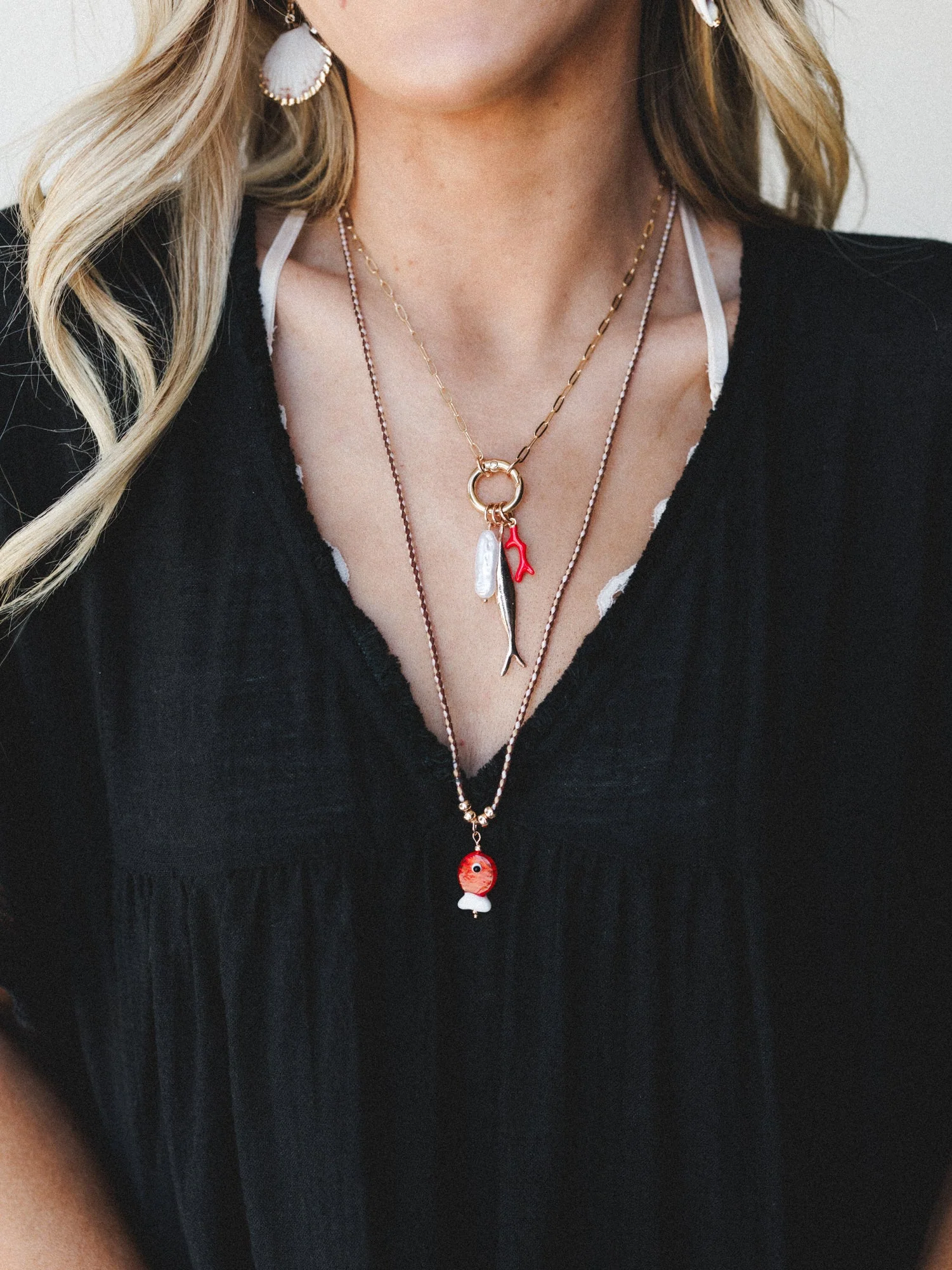Ember Drop Layered Necklace - Red - Image 3