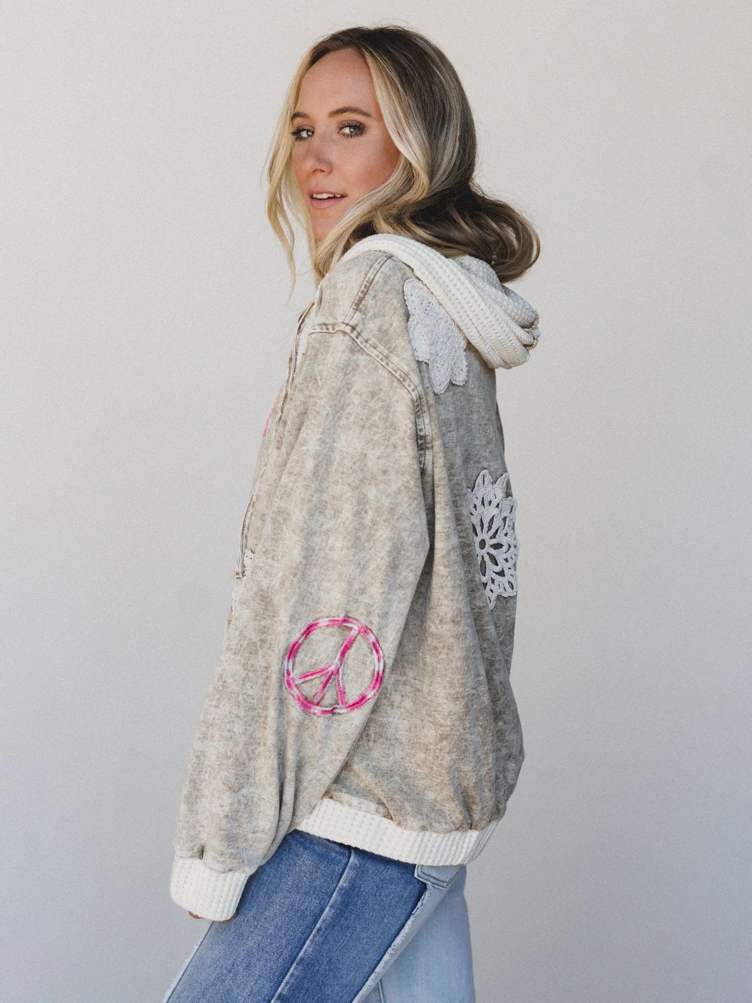 Emblems Of Love Zip Up Hoodie - Dusty Coco - Image 6