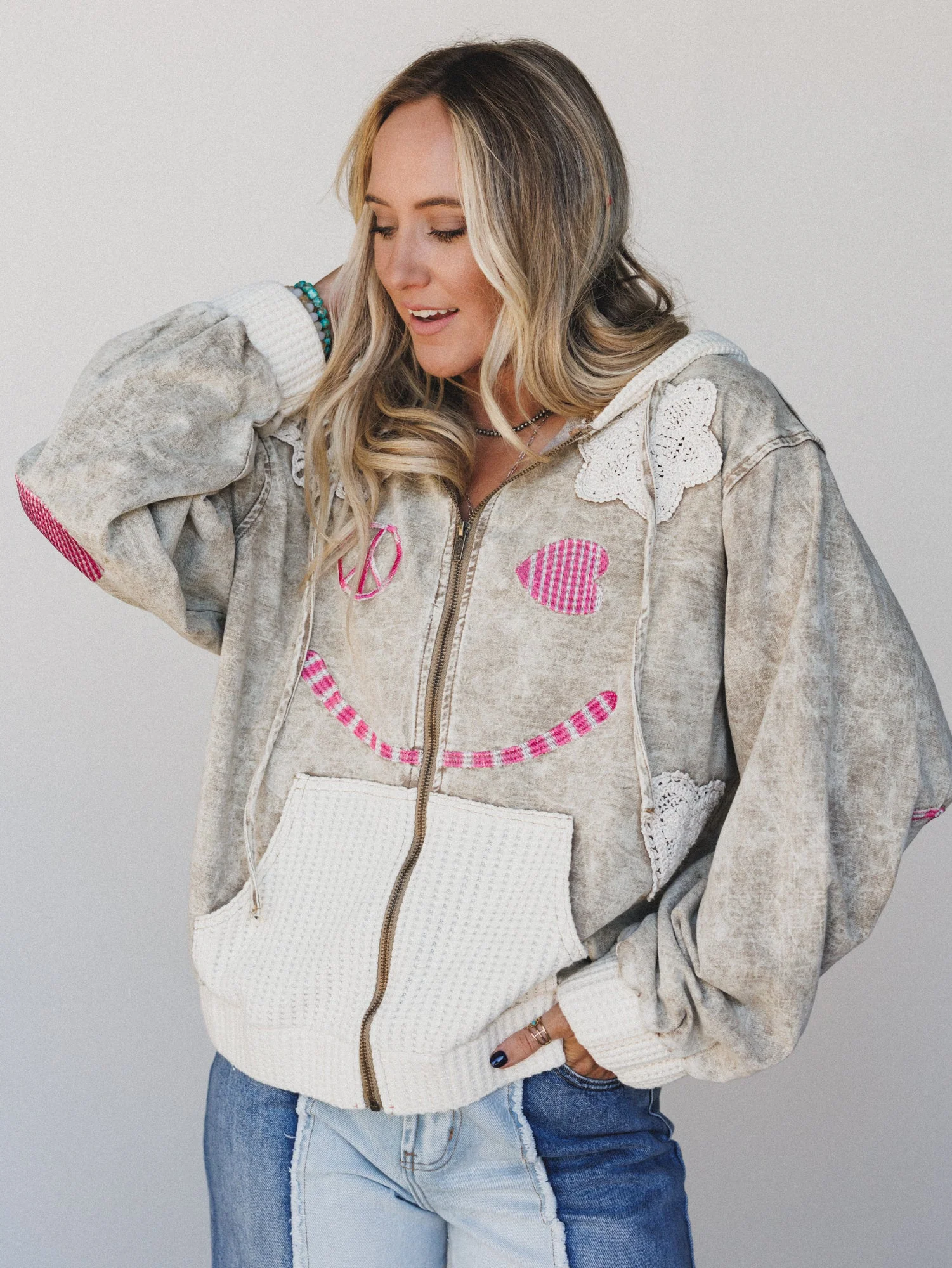 Emblems Of Love Zip Up Hoodie - Dusty Coco - Pre Order