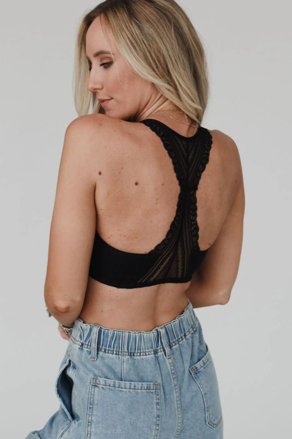 Evermore Seamless Lace Racerback Bralette - Black - Image 3