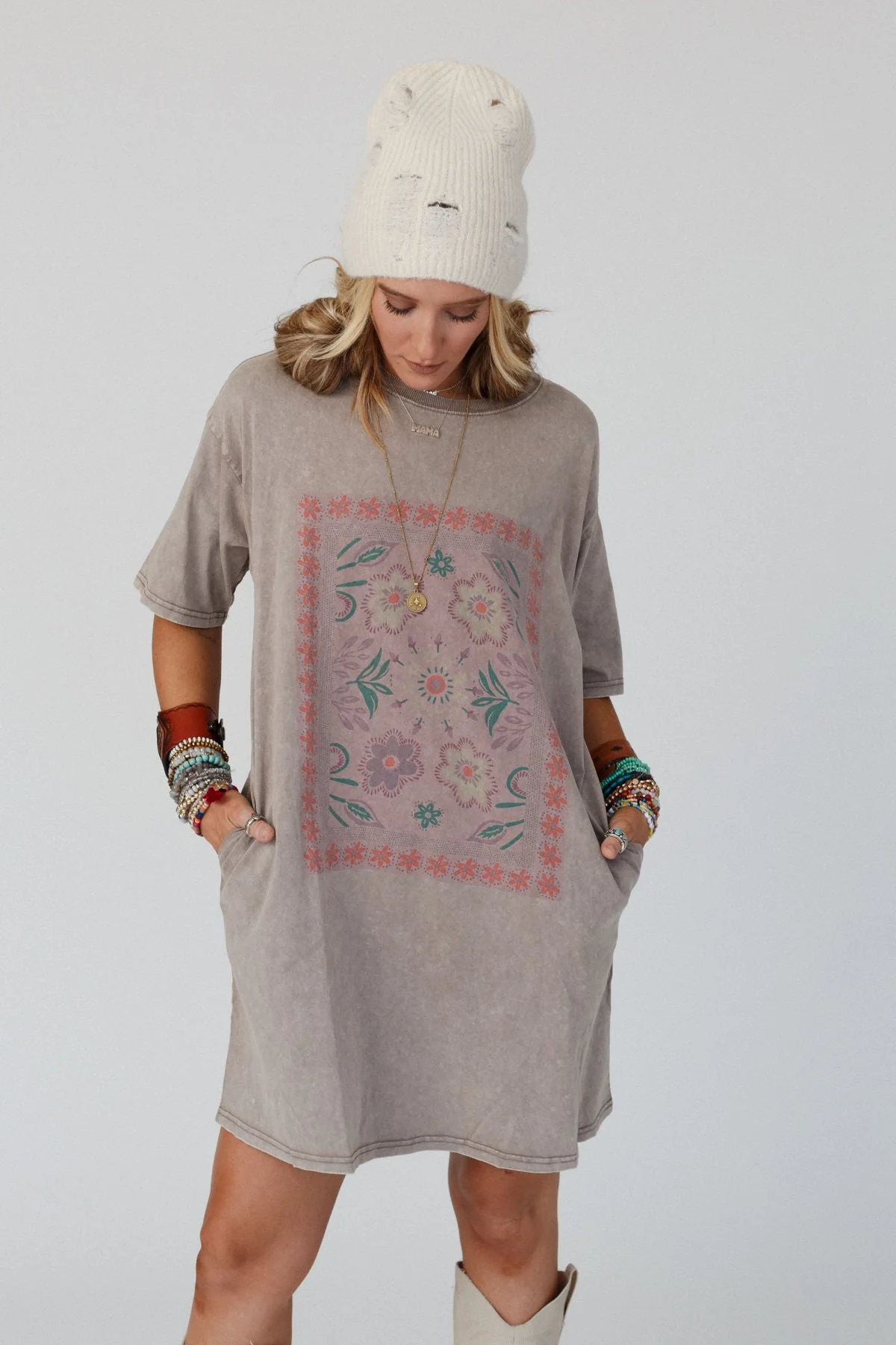 Fall Blossoms Tee Dress - Mocha - Image 5