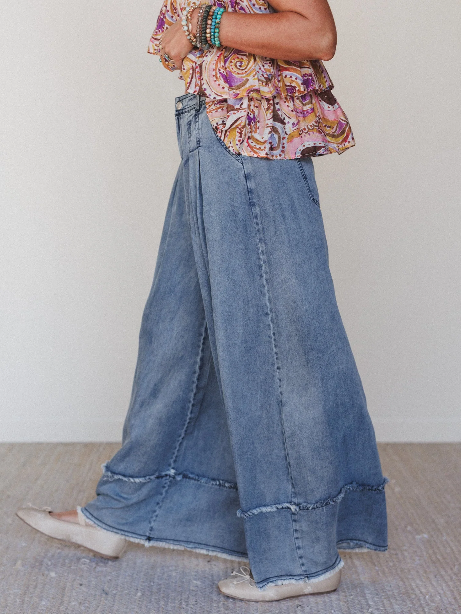 Far Out Wide Leg Jeans - Washed Denim - Image 7