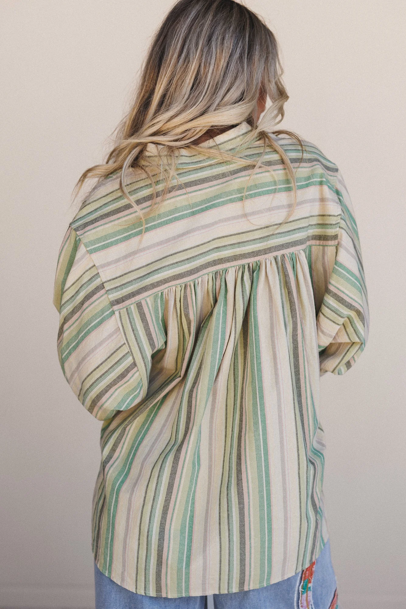 Finch Striped Button Down Top - Green Multi - Image 5