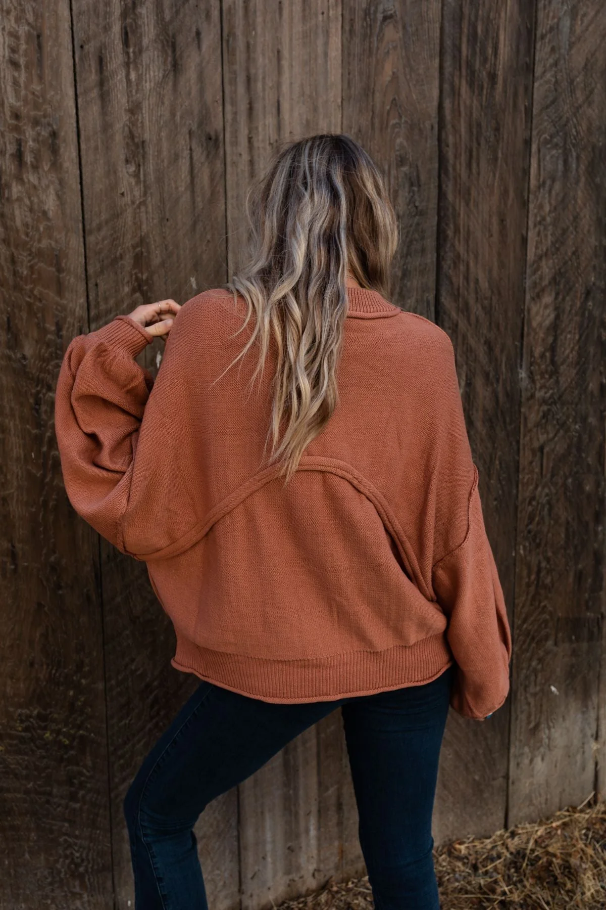 Fireside Talks Balloon Sleeve Sweater - Rust - Image 4