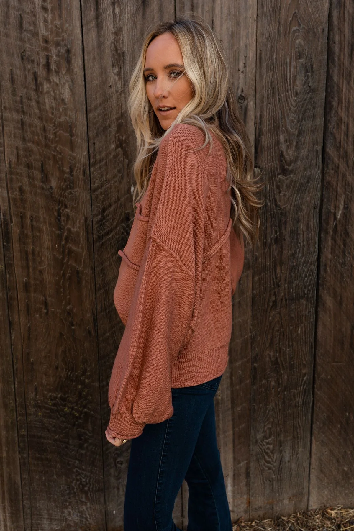 Fireside Talks Balloon Sleeve Sweater - Rust - Image 5