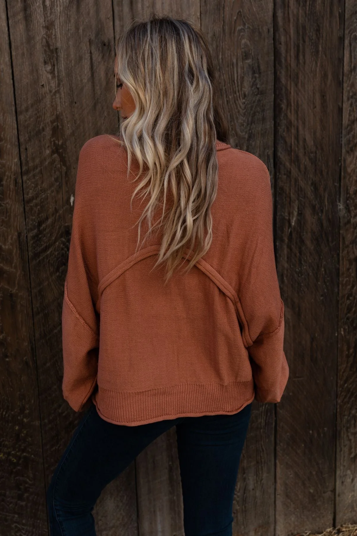 Fireside Talks Balloon Sleeve Sweater - Rust - Image 8
