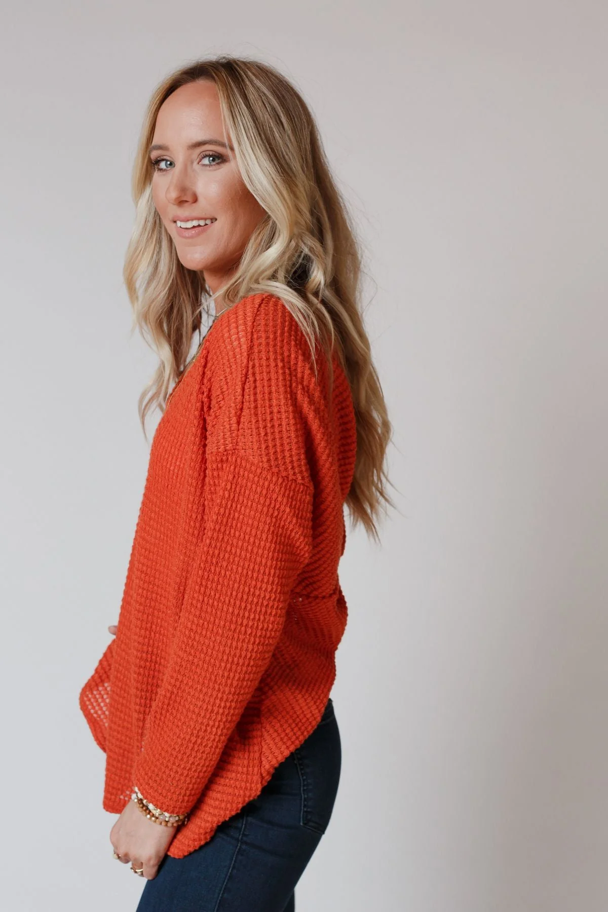 The Nest Flattering Open Back Thermal Knit Top - Rust - Image 4