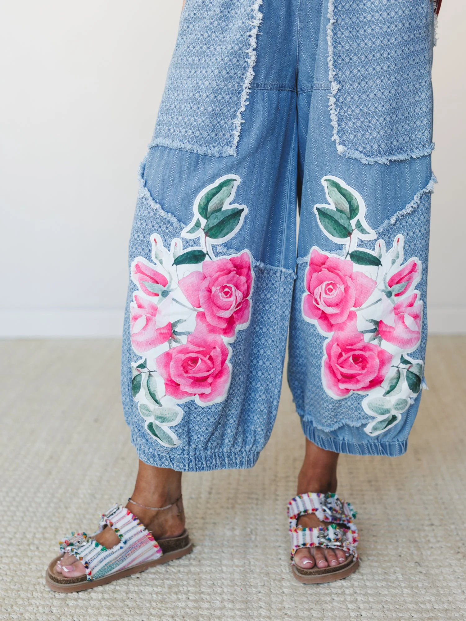 Floral and Lace Pants - Light Denim Multi - Image 3