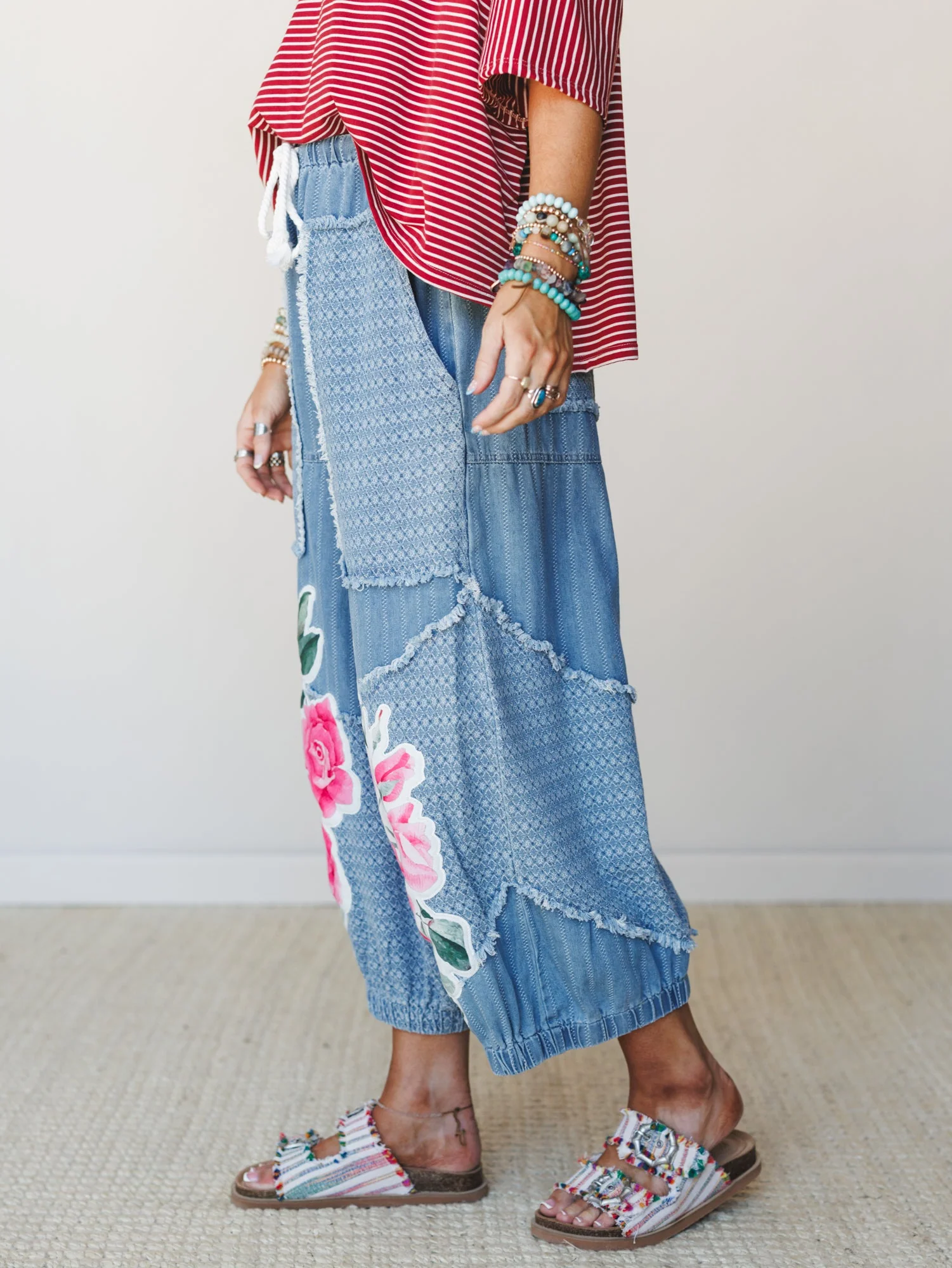 Floral and Lace Pants - Light Denim Multi - Image 5
