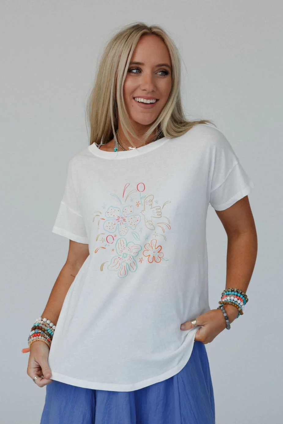 Floral Fireworks Top - Off White - Image 3
