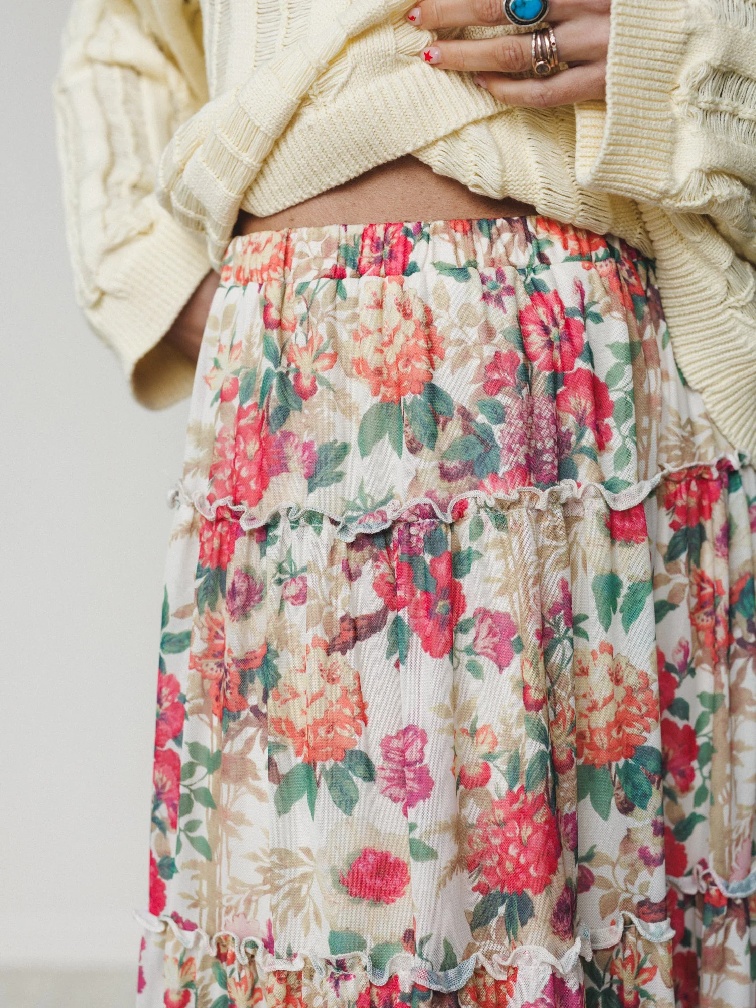 Floral Maiden Maxi Skirt - Cream Pink - Image 3