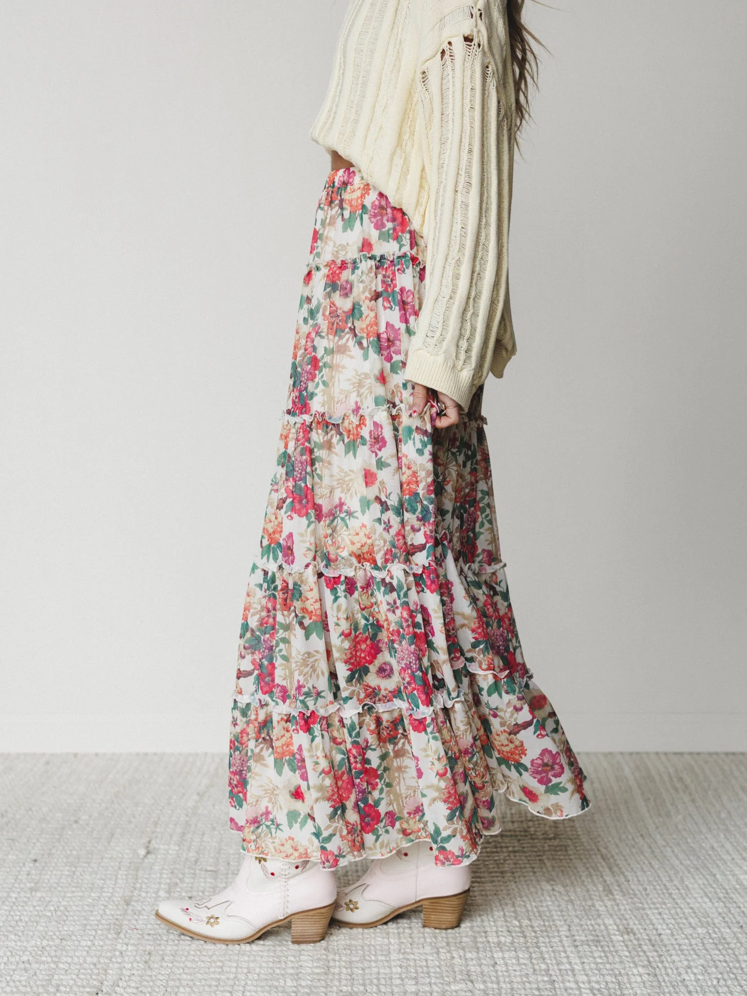 Floral Maiden Maxi Skirt - Cream Pink - Image 5