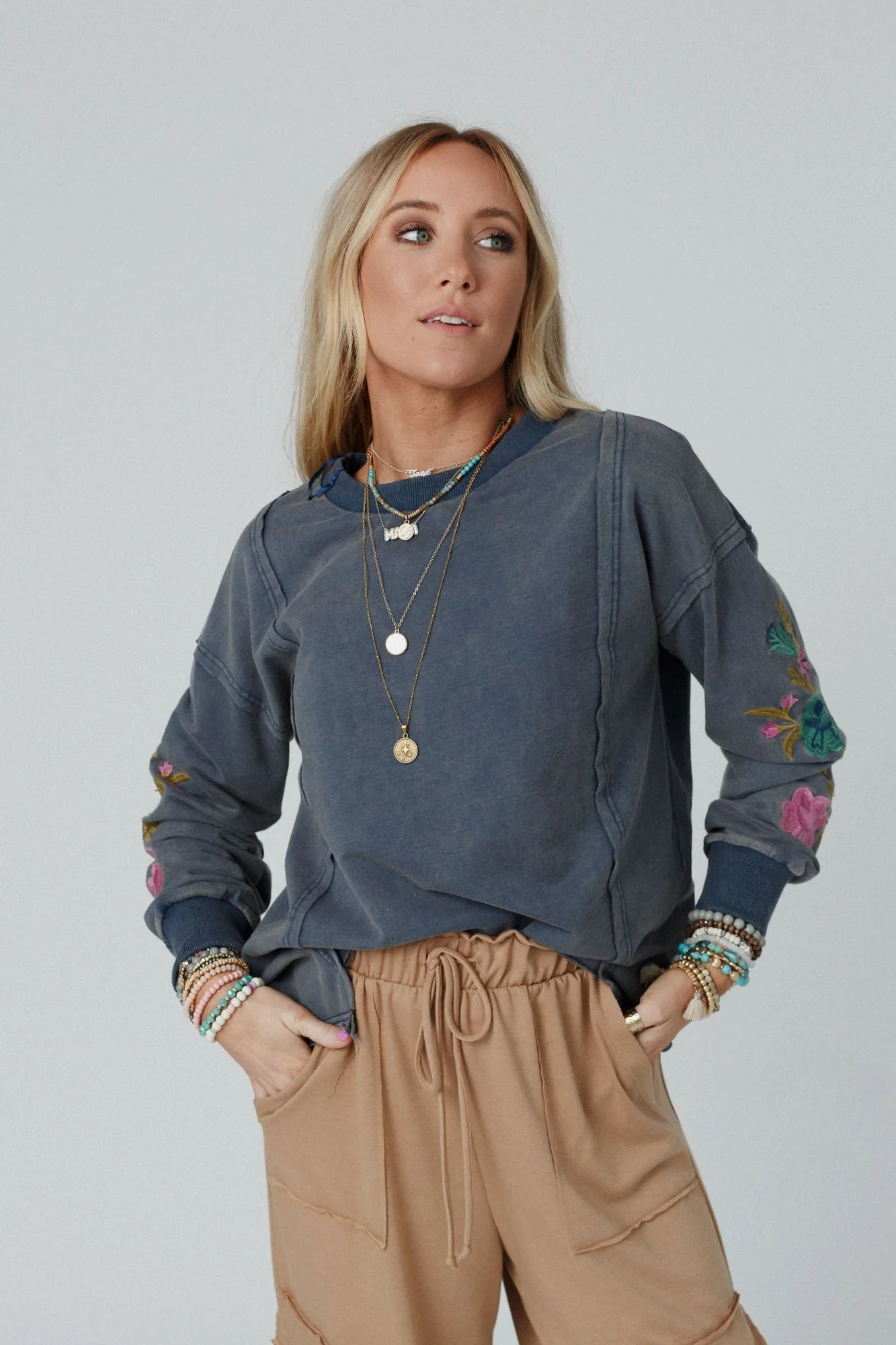 Floral Muse Embroidered Top - Blue - Image 8
