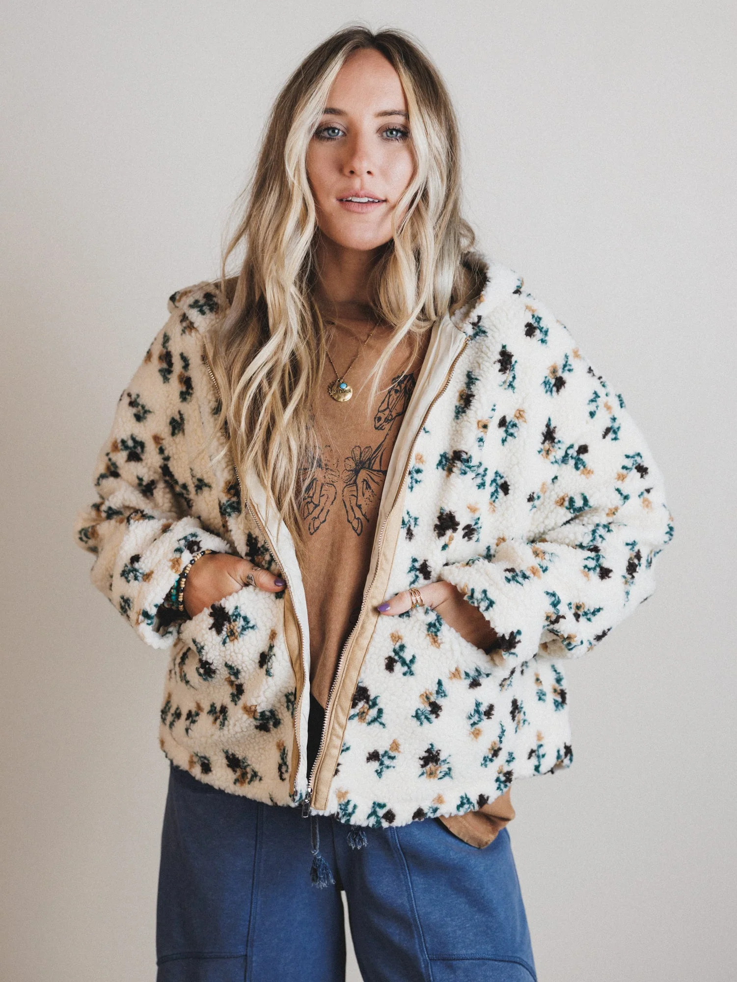 Floral Solstice Fleece Jacket - Cream - Image 2