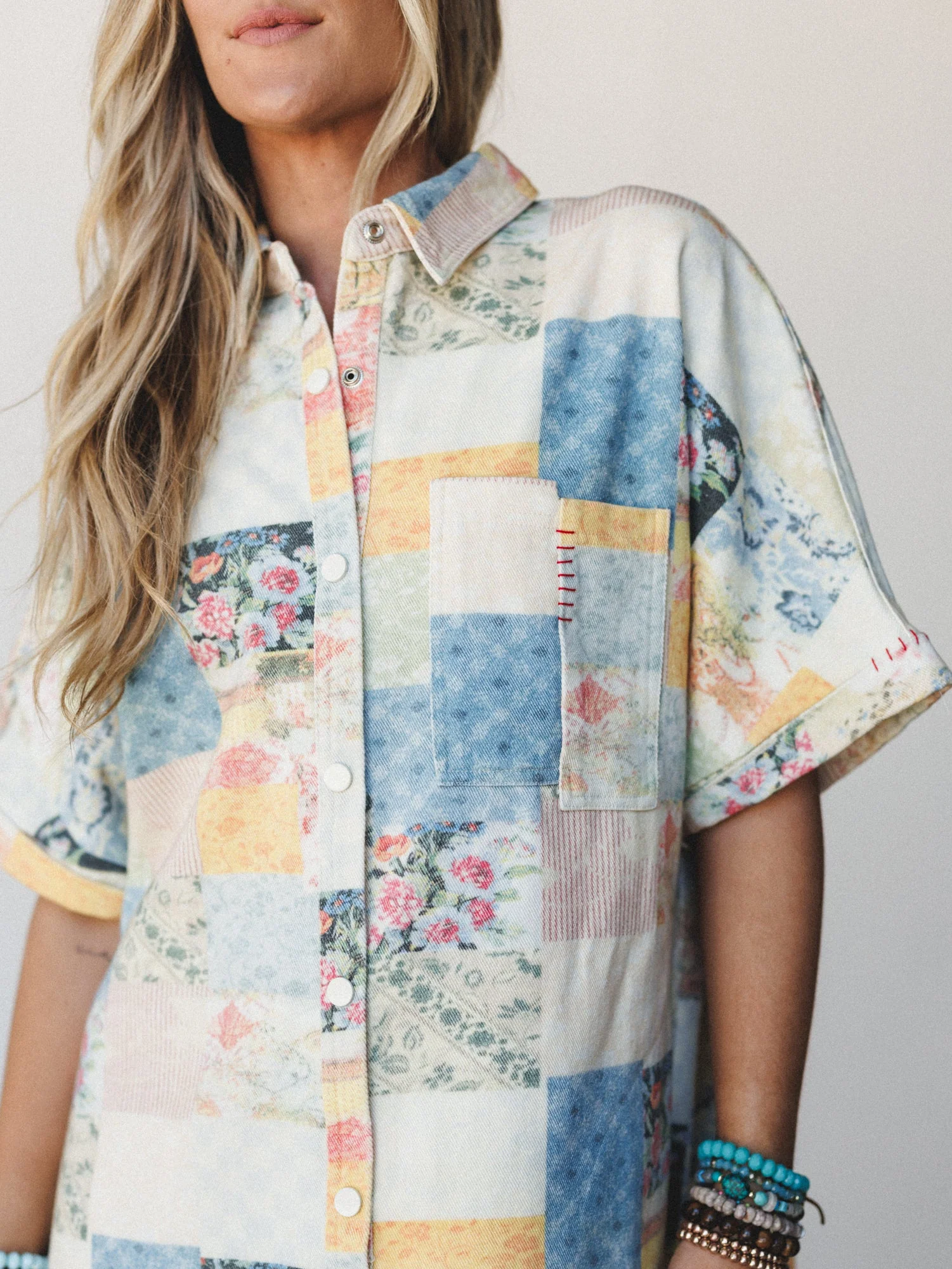 Floral Vines Patchwork Denim Dress - Patchwork Denim - Image 3