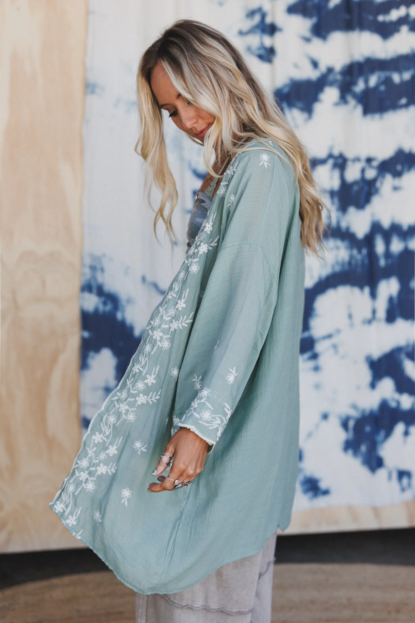 Flower Crowns Embroidered Kimono - Sage - Image 4