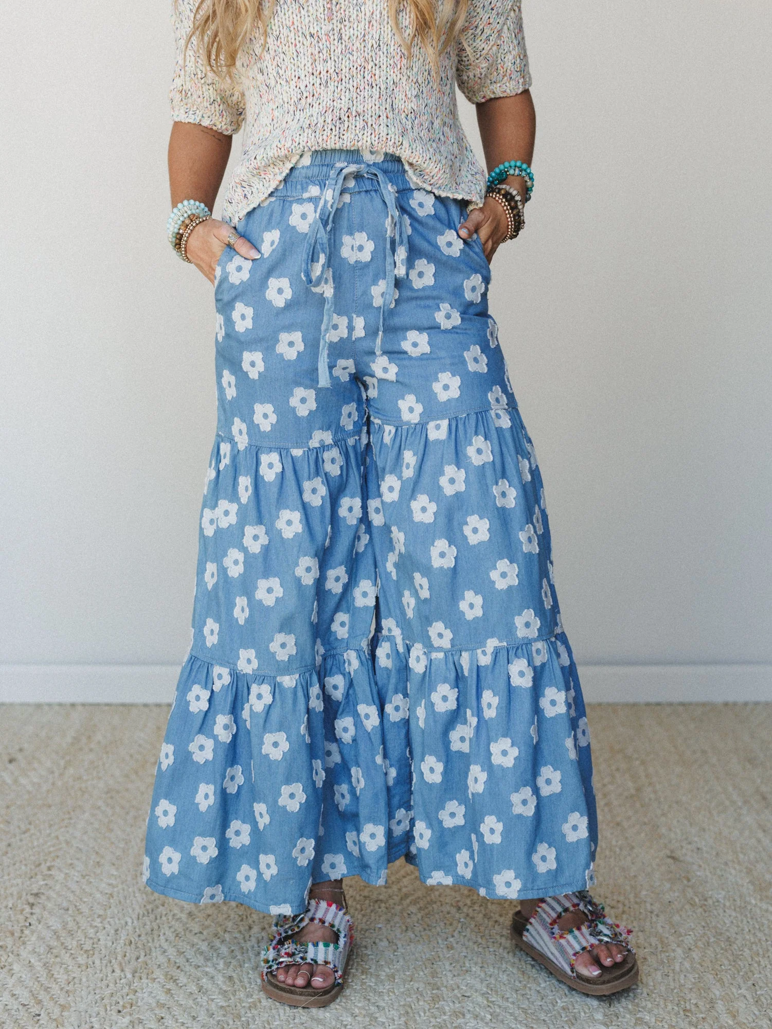 Flower Soul Wide Leg Jeans - Denim - Image 2