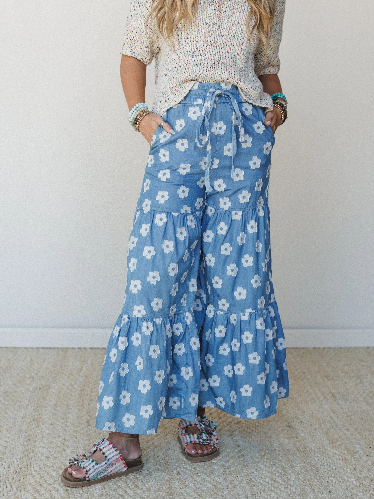 Flower Soul Wide Leg Jeans - Denim - Image 4