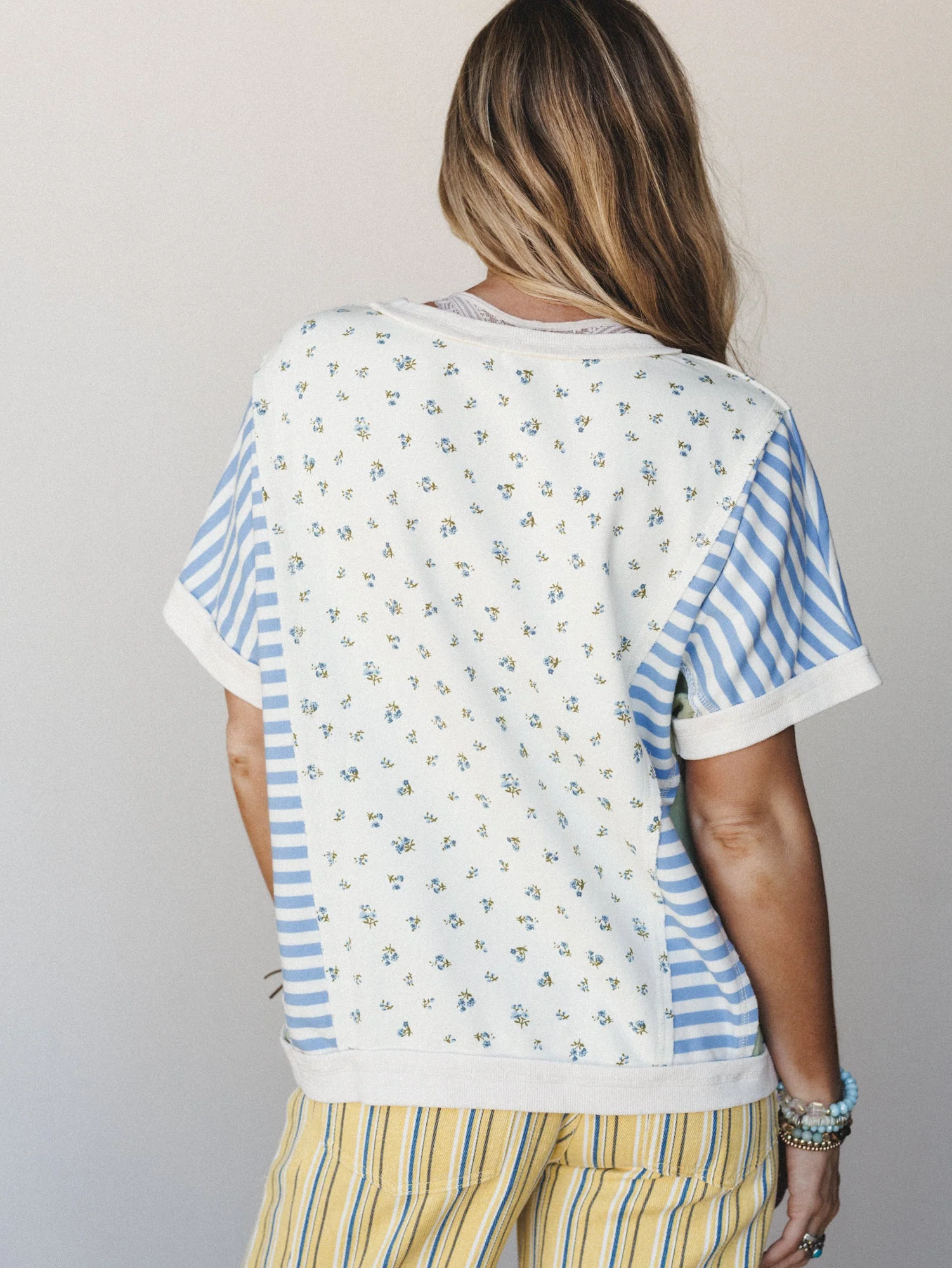 Flowers And Stripes Top - Cream - Image 5