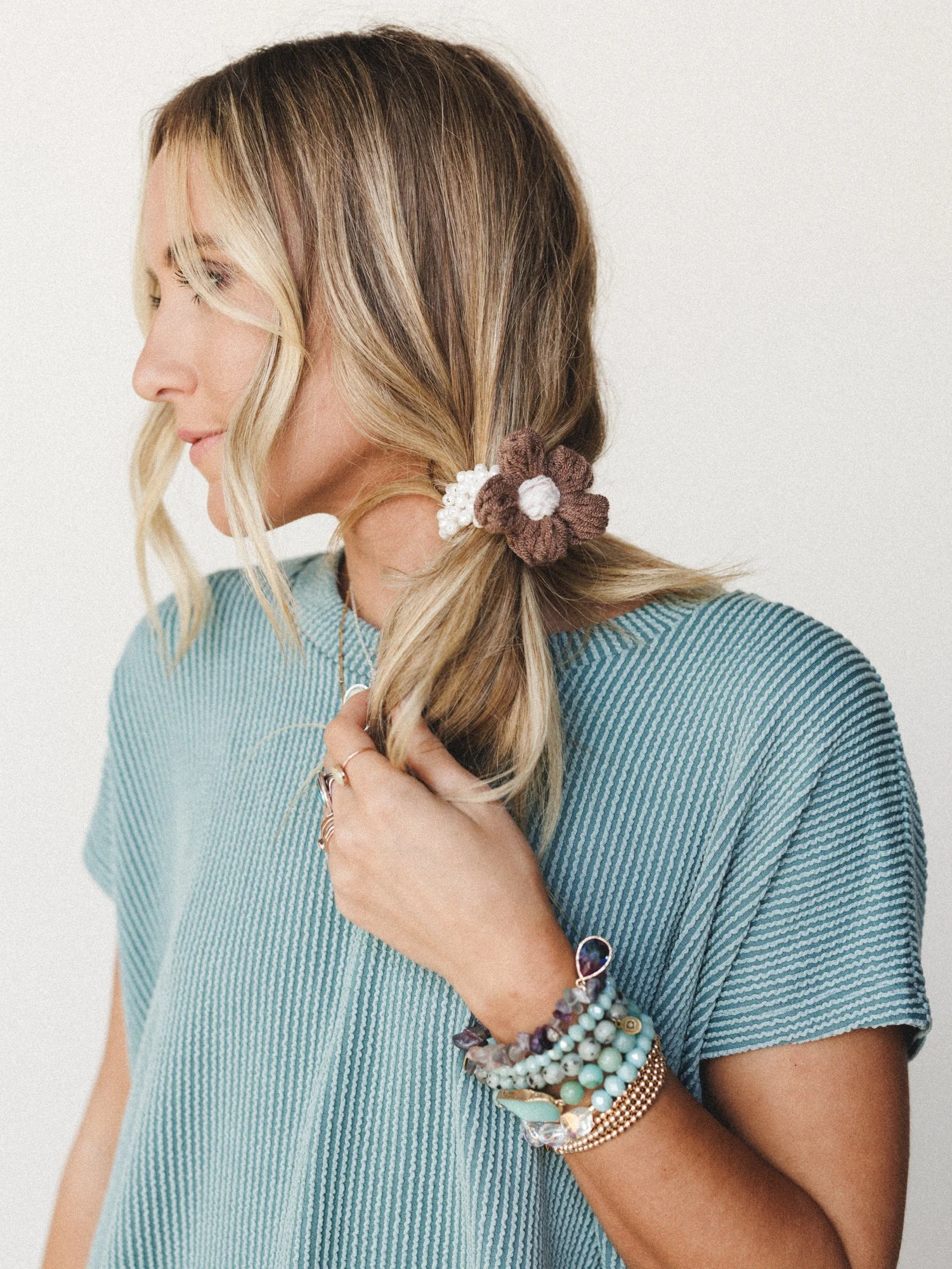 Flowers In Your Hair Scrunchie - Mocha - Image 3
