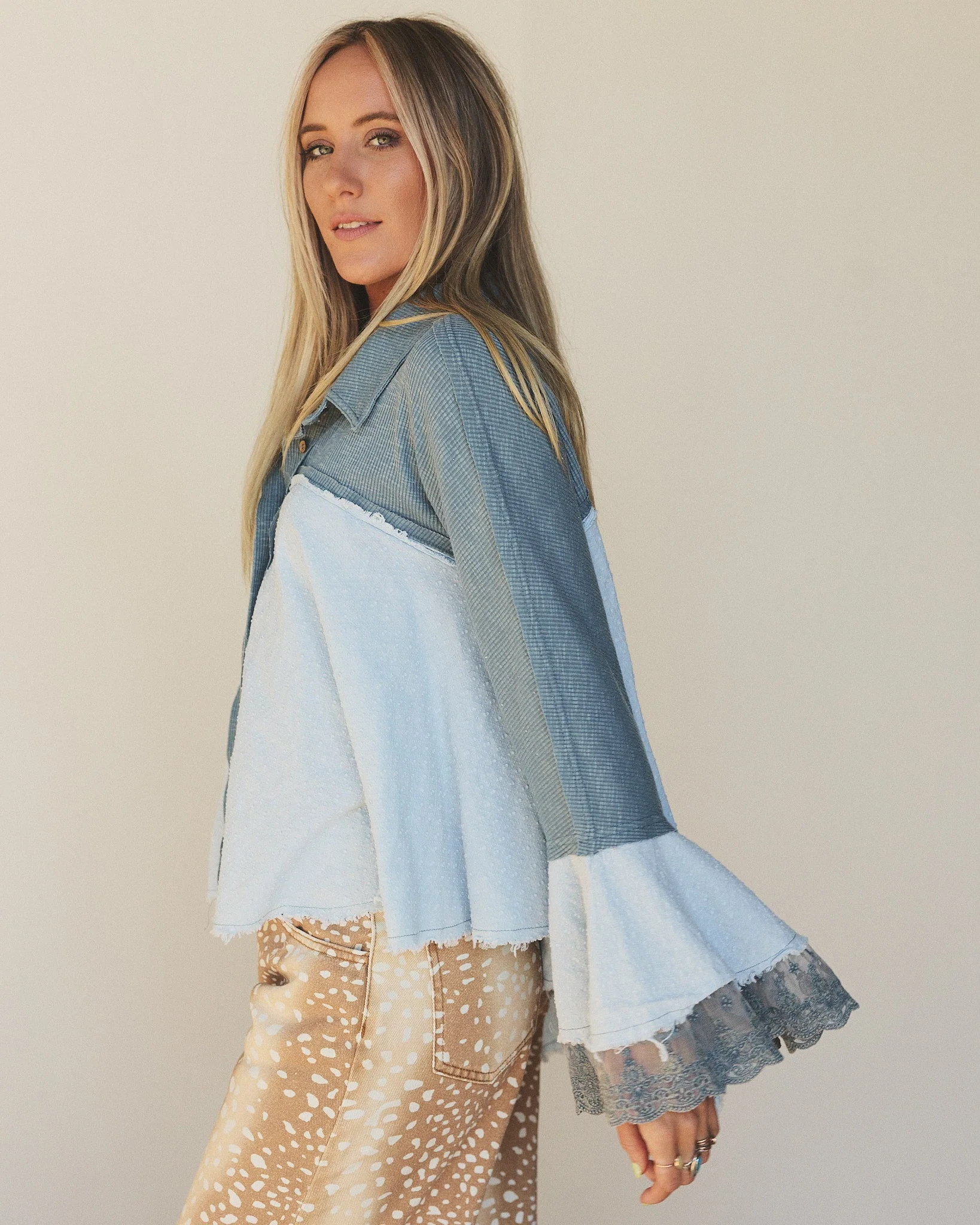 Flutter Fly Bell Sleeve Top - Blue - Image 3