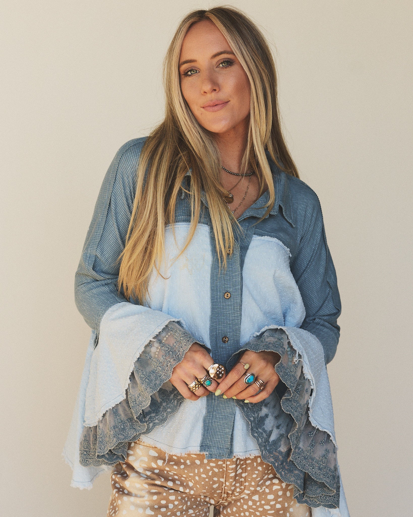 Flutter Fly Bell Sleeve Top - Blue - Image 7