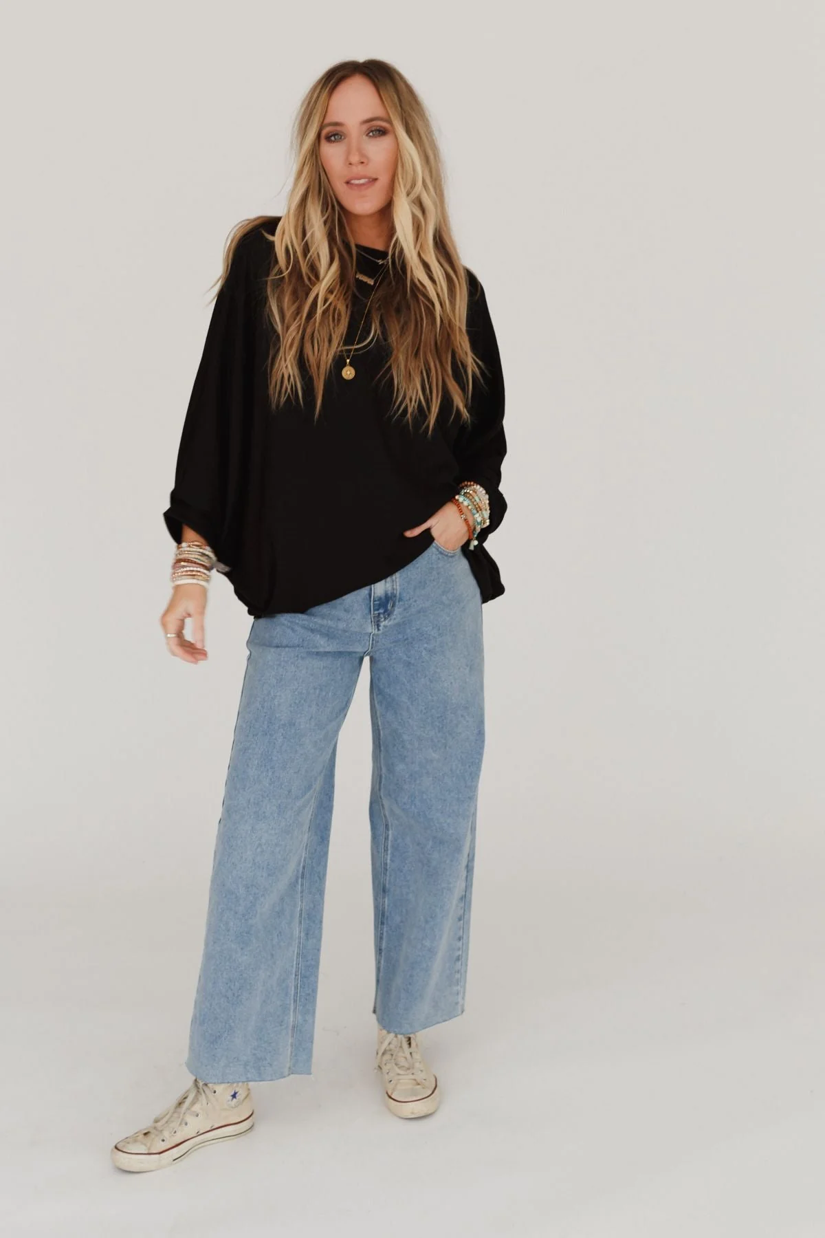 Fly With Me Batwing Sleeve Knit Sweater - Black - Image 5