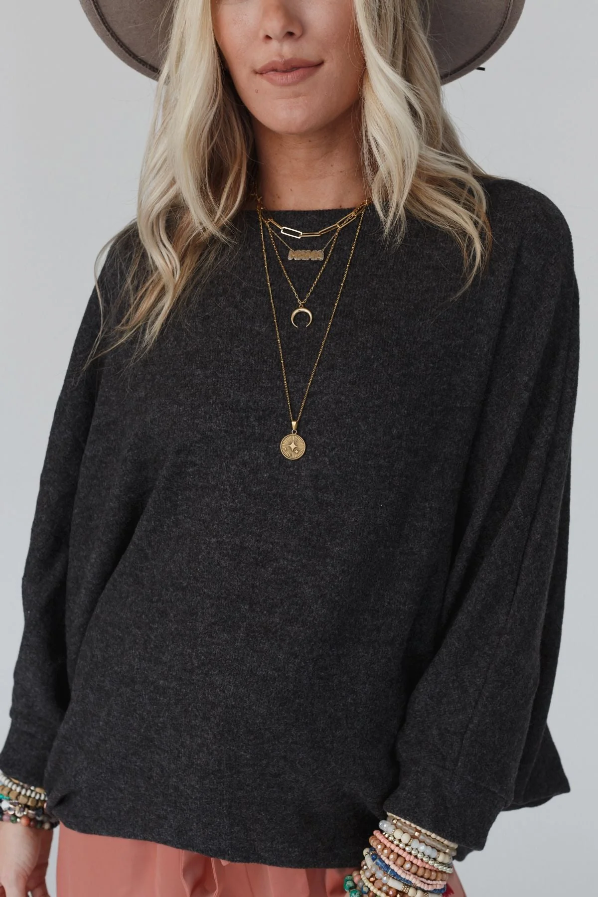 The Nest Fly With Me Batwing Sleeve Knit Sweater - Charcoal - Image 3
