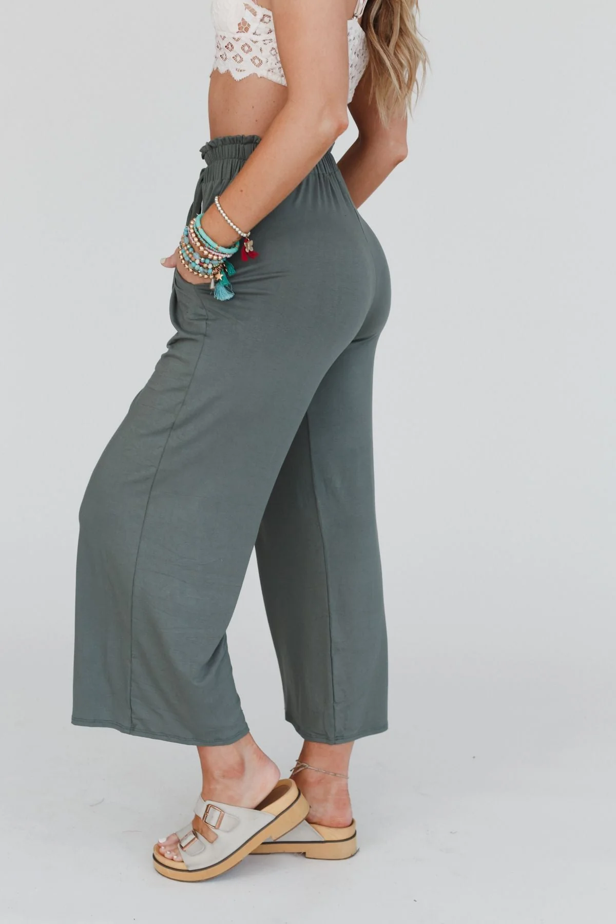 The Nest Forever Comfy Drawstring Wide Leg Pants - Light Olive - Image 7