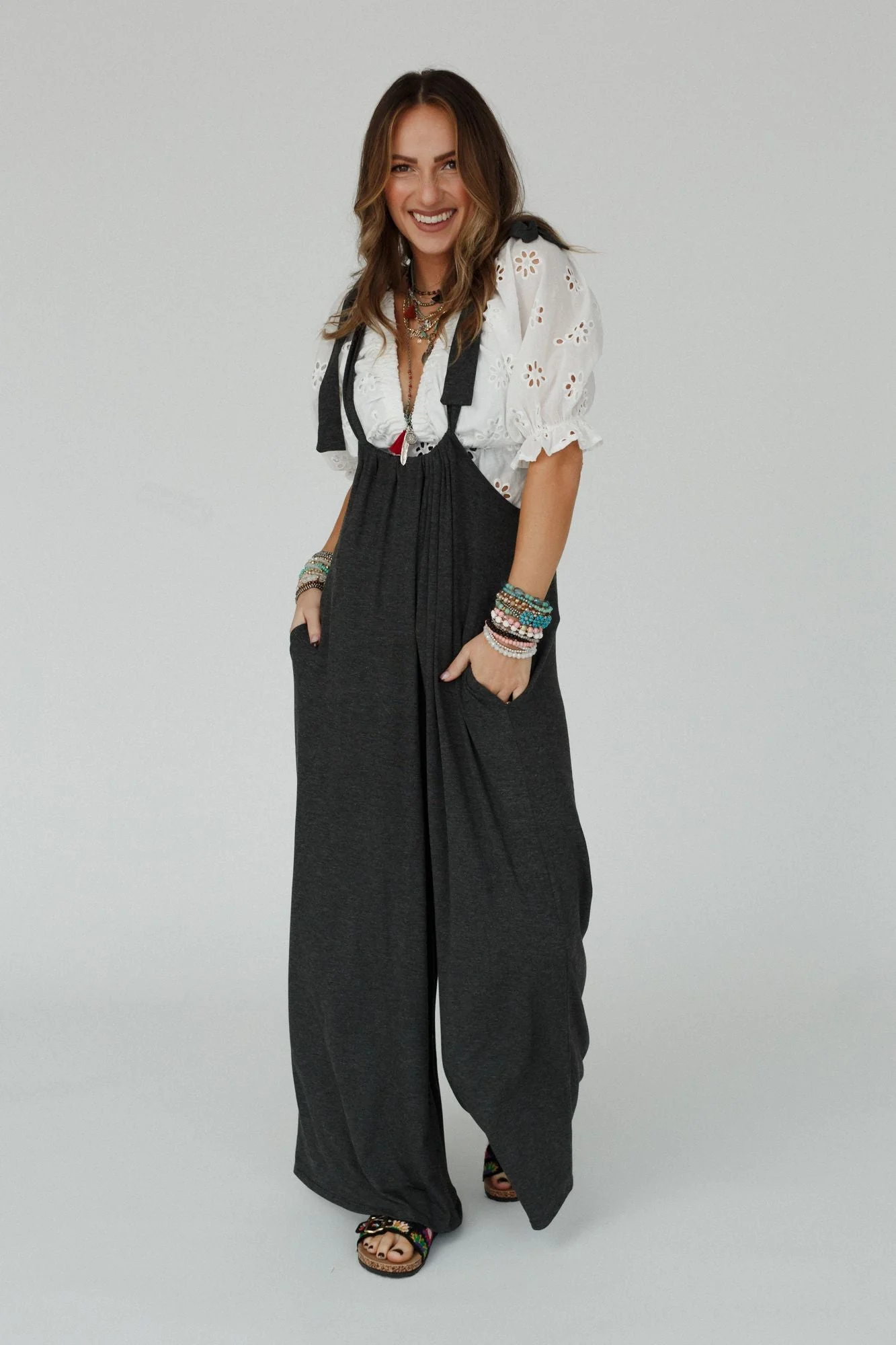 The Nest Forever Relaxed Gathered Jumpsuit - Charcoal - Image 3