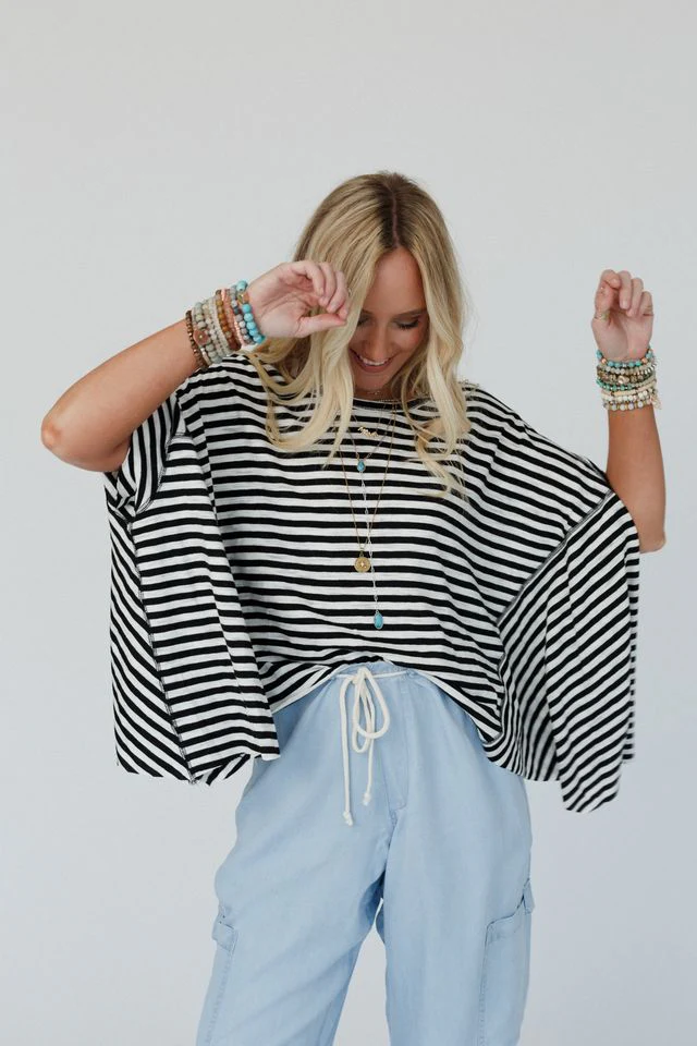 French Riviera Striped Top - Black - Image 2