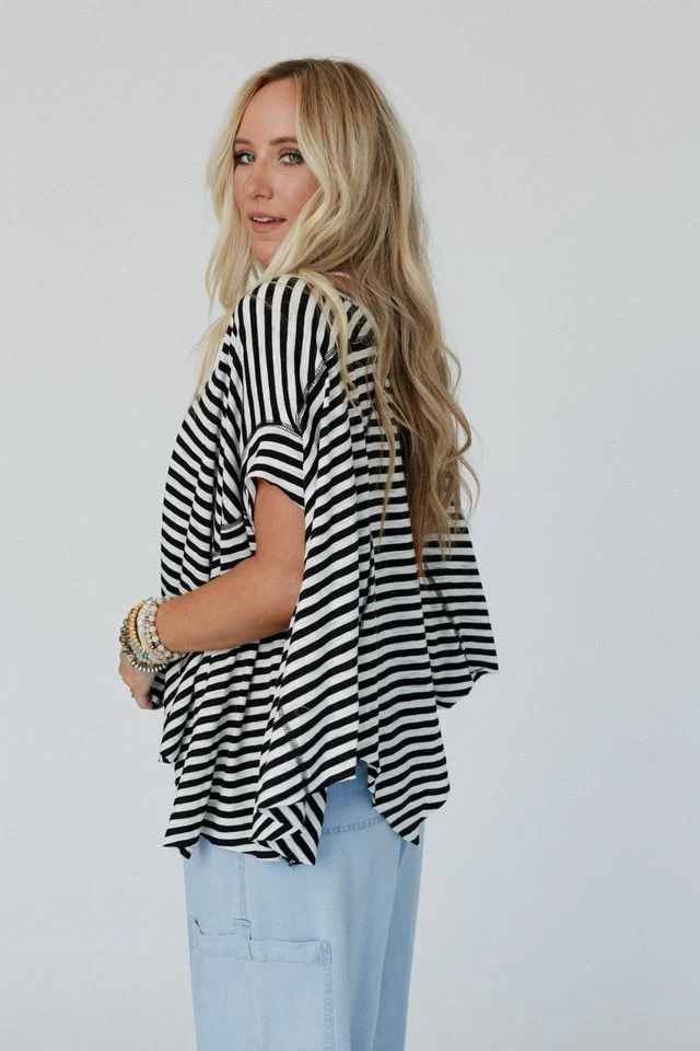 French Riviera Striped Top - Black - Image 5