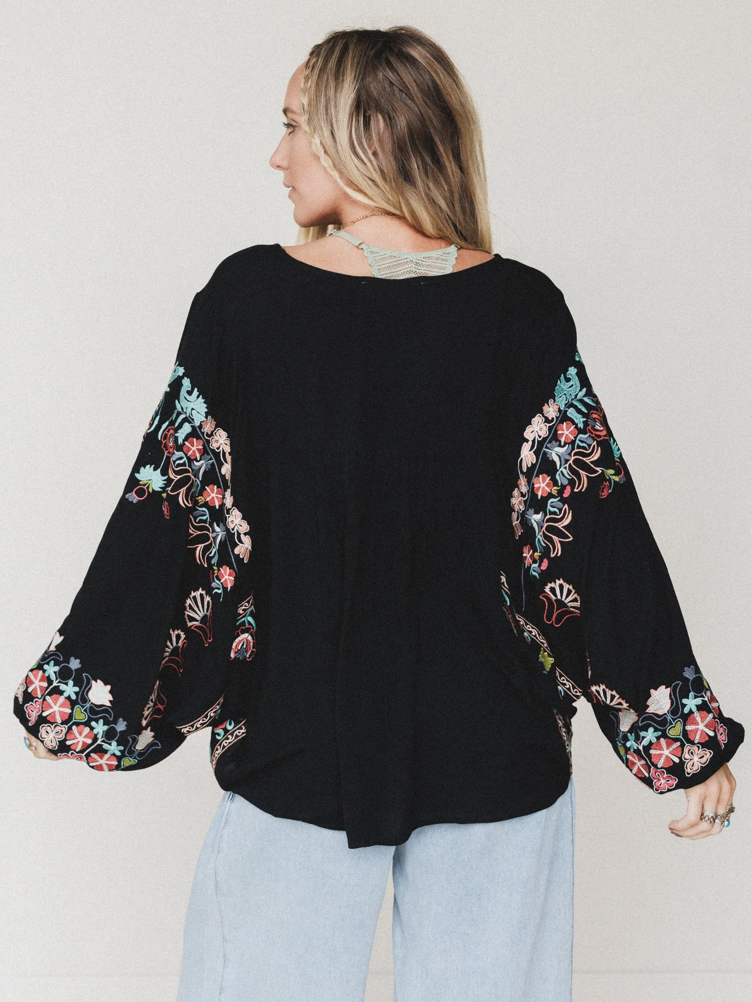 Frida Embroidered Dolman Sleeve Top - Black - Image 6