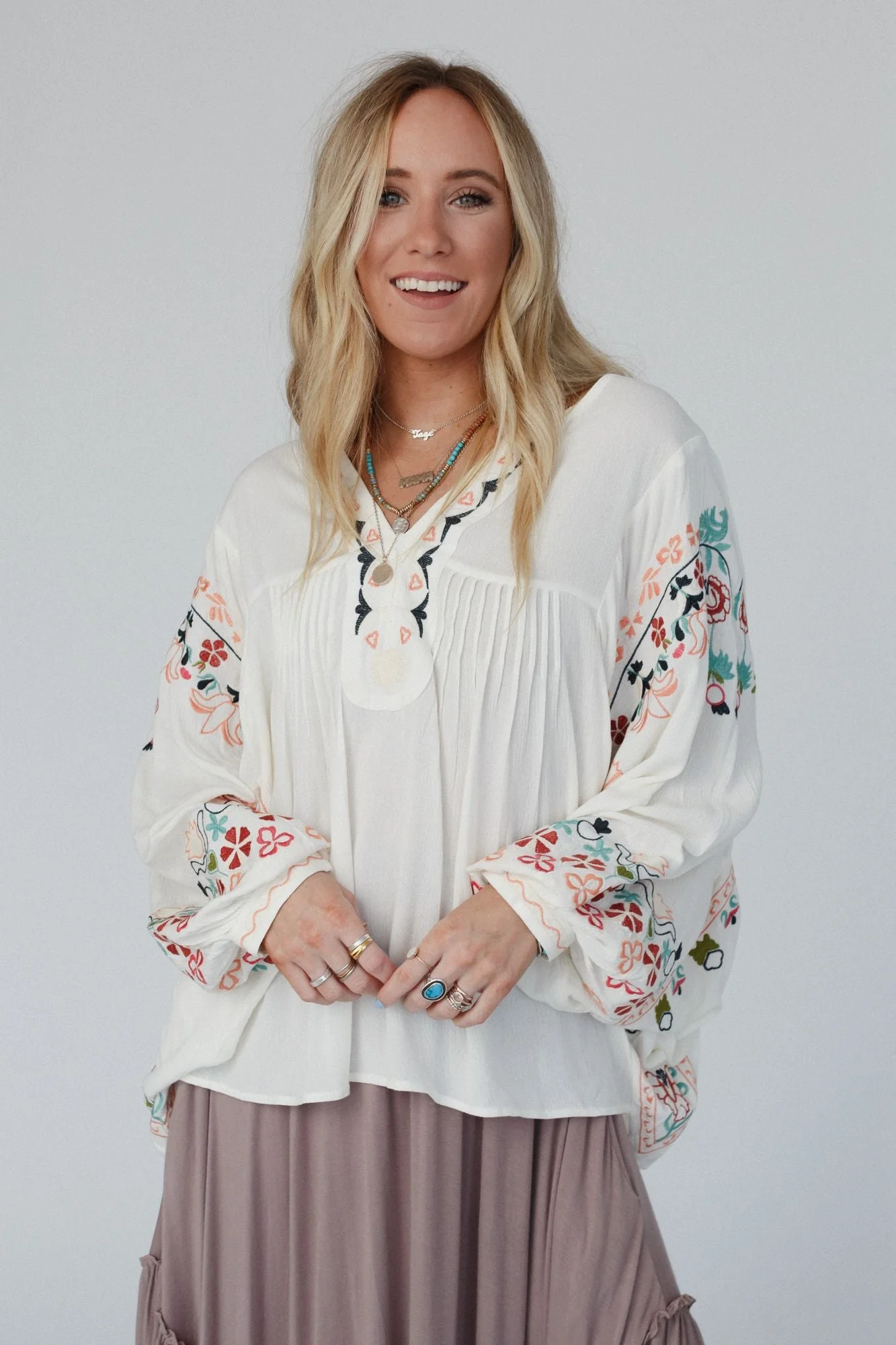 Frida Embroidered Dolman Sleeve Top - Ivory - Pre Order - Image 2