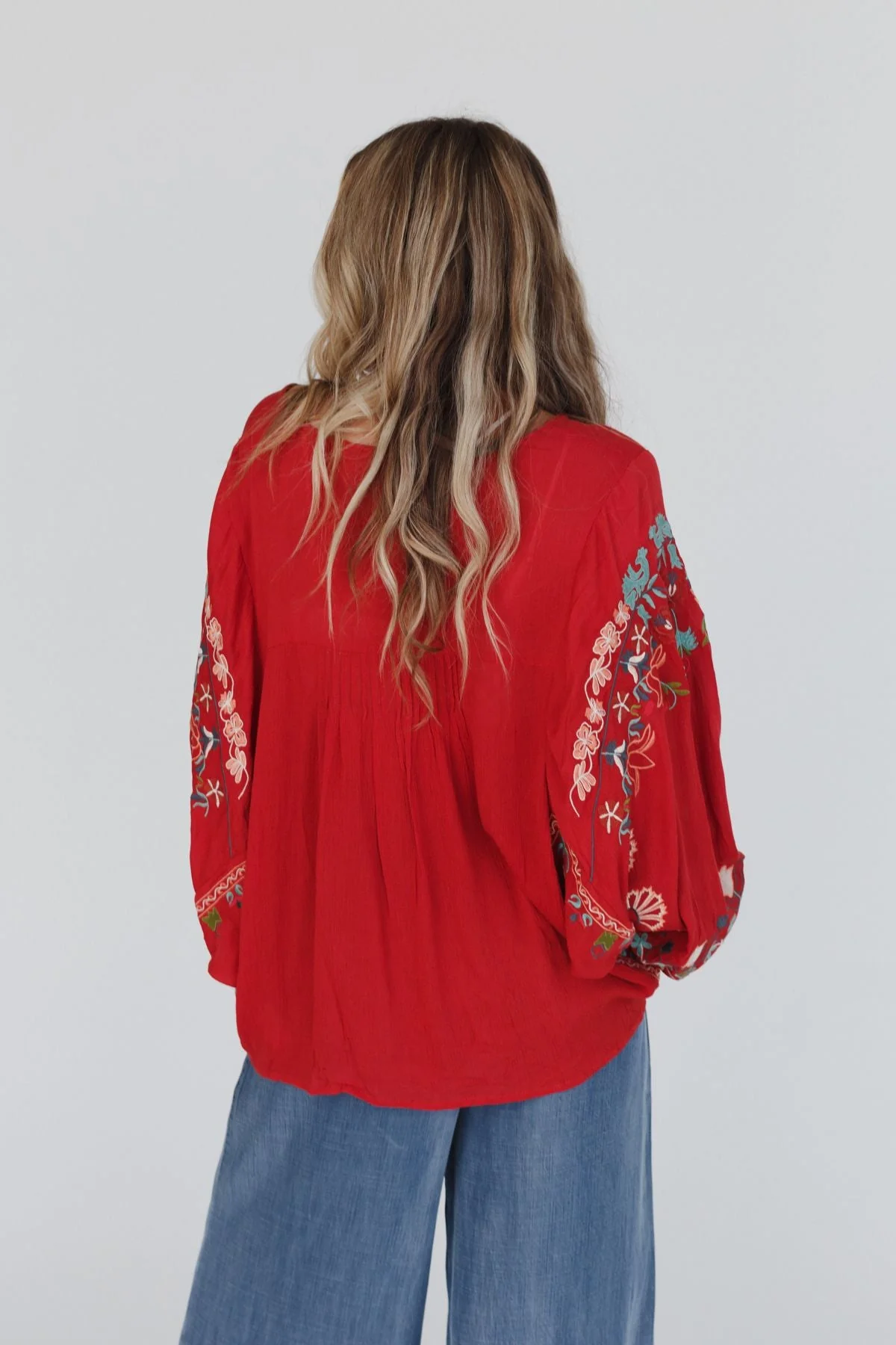 Frida Embroidered Dolman Sleeve Top - Red Orange - Image 5