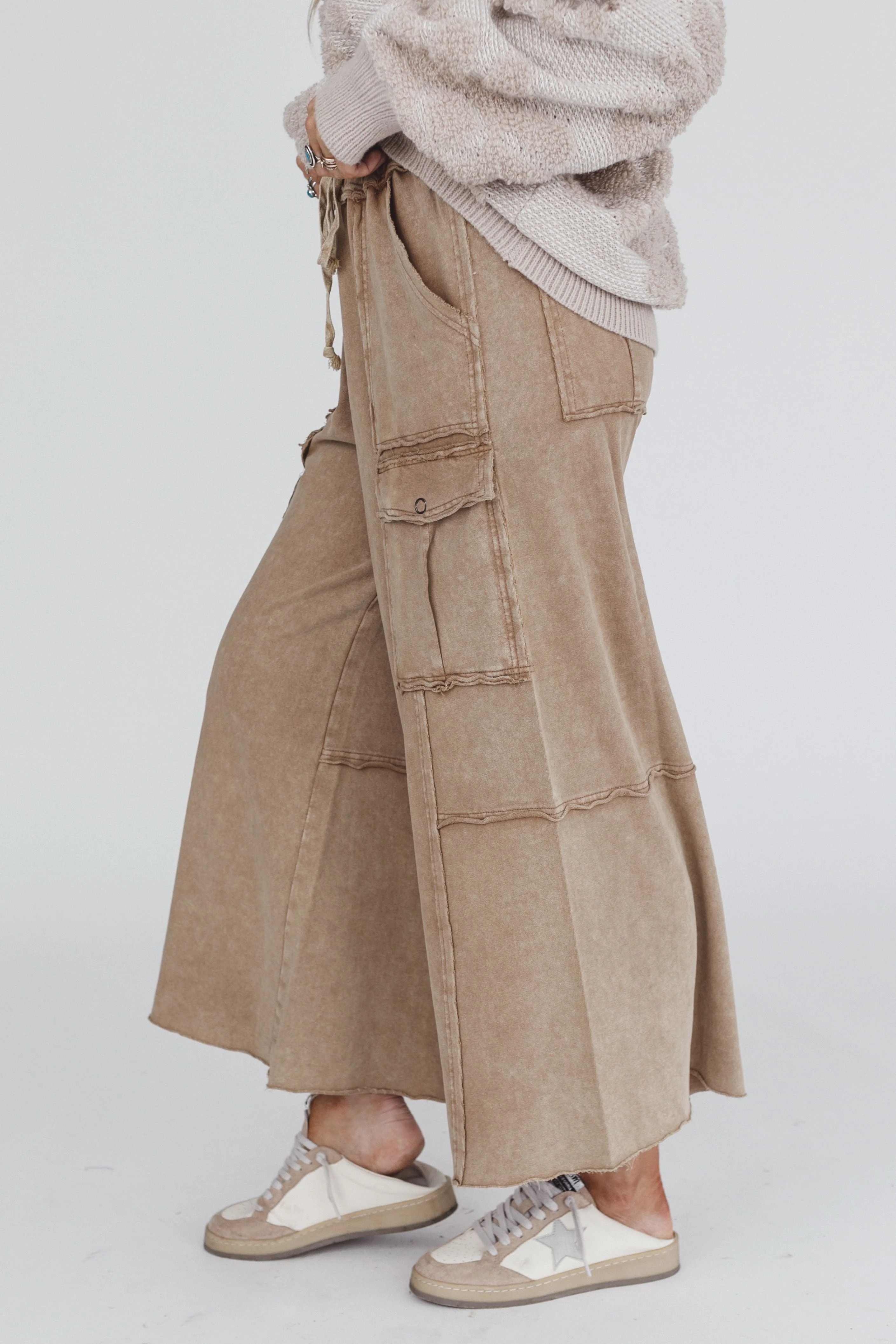 Game On Cargo Wide Leg Pant - Latte - Image 5